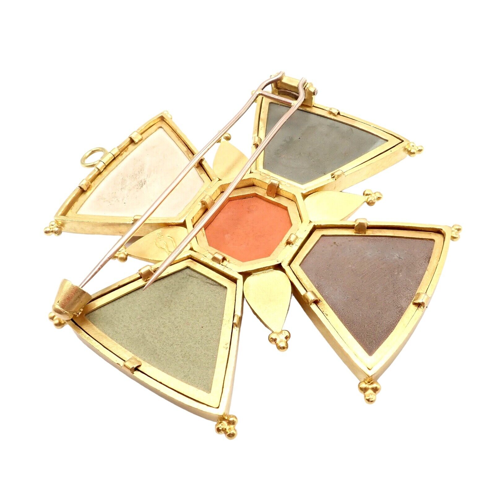 Elizabeth Locke 18k Yellow Gold Bomarzo 5 Faces Maltese Cross Brooch Pendant | Fortrove