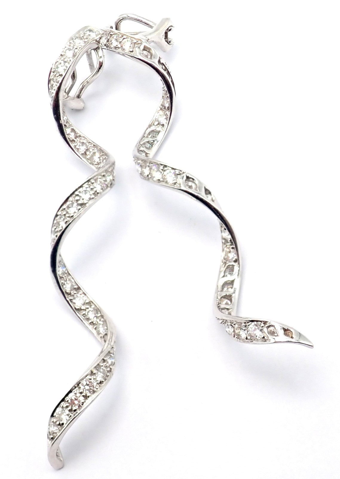 Authentic! Harry Winston Platinum Diamond Twisted Long Hanging Drop Earrings | Fortrove