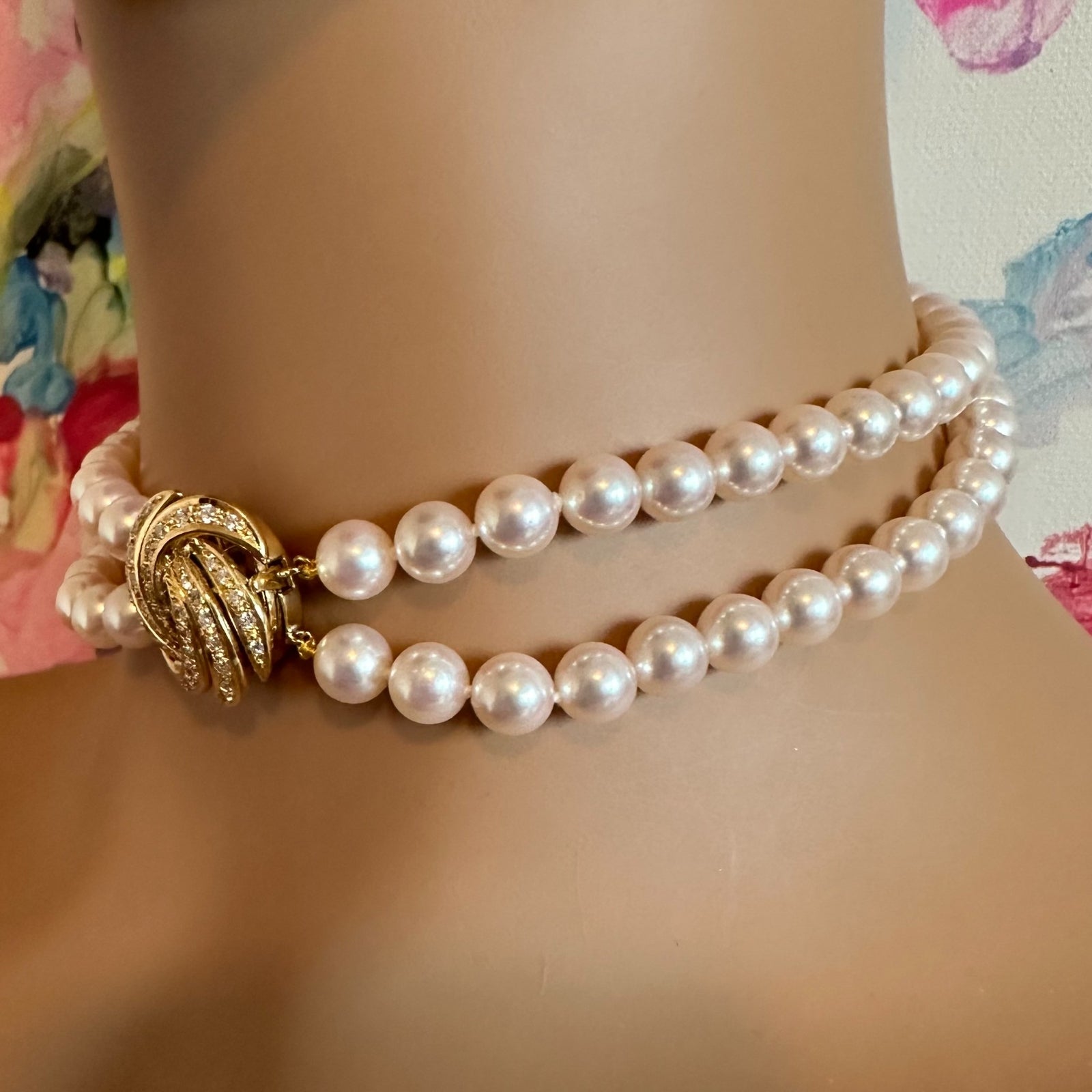 Mikimoto Jewelry & Watches:Fine Jewelry:Necklaces & Pendants Authentic! Mikimoto 18k Yellow Gold Diamond Double Strand 8mm Pearl Necklace
