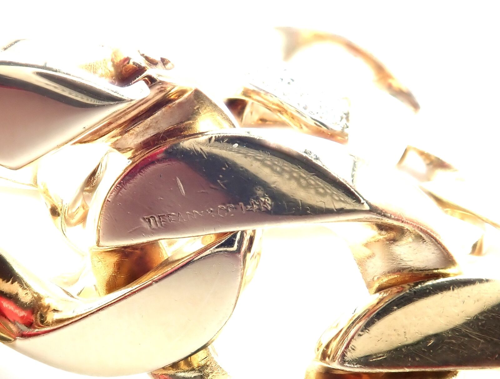 Rare Vintage Tiffany & Co 14k Yellow Gold Diamond Large Heavy Curb Link Bracelet | Fortrove