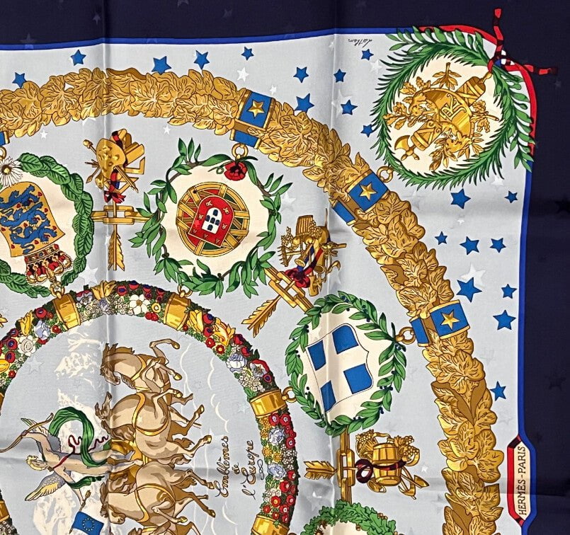 Authentic RARE! Hermes Emblemes De L'Europe Vintage 90cm Silk Scarf | Fortrove