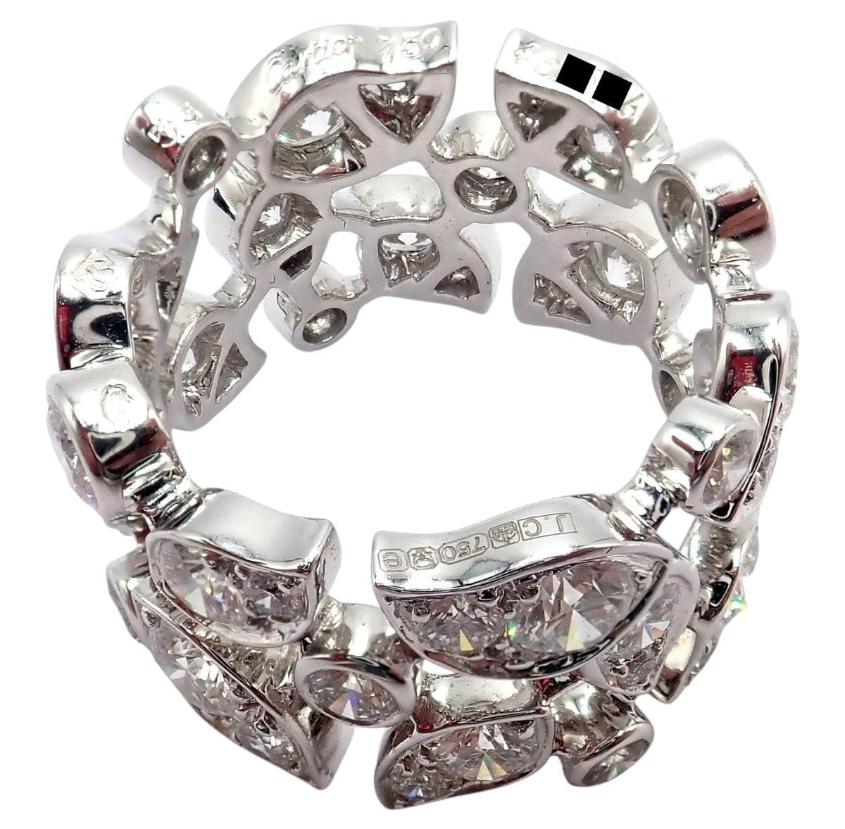 Authentic! Cartier 18k White Gold Diamond Leaf Wide Band Ring Size 53 | Fortrove