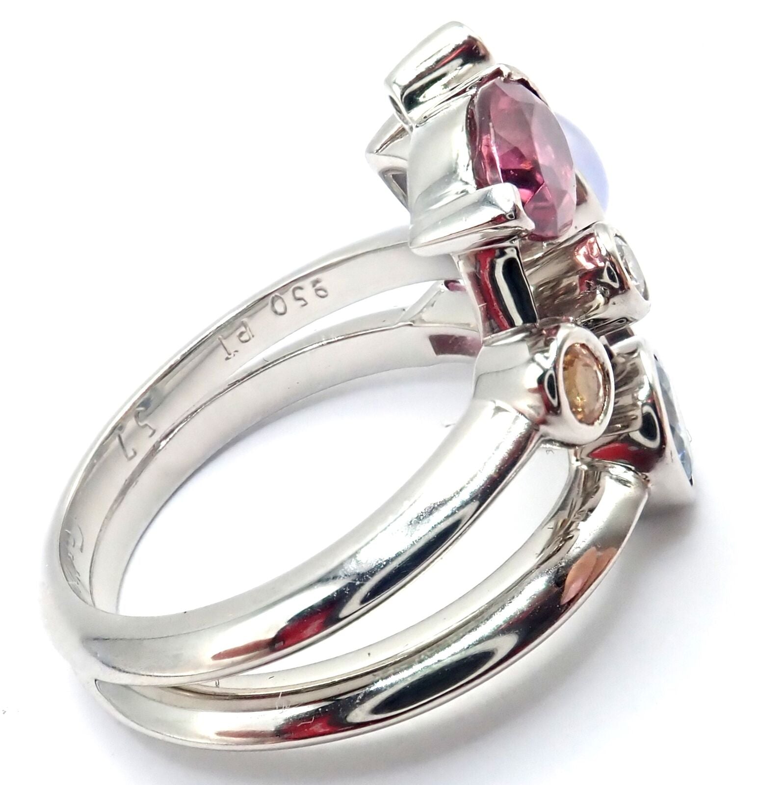 Authentic! Cartier Meli Melo Platinum Chalcedony Tourmaline Garnet Diamond Ring | Fortrove