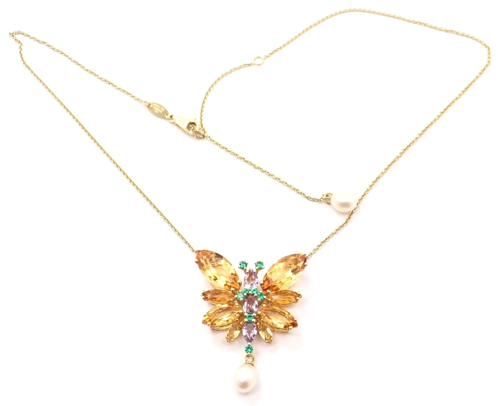 Authentic! Dolce & Gabbana Spring 18k Yellow Gold Citrine Butterfly Necklace | Fortrove