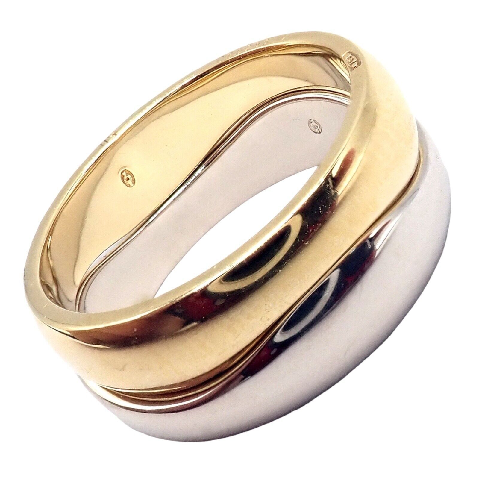 Authentic! Cartier 18k Yellow + White Gold Two Stacking Puzzle Band Ring Size 50 | Fortrove