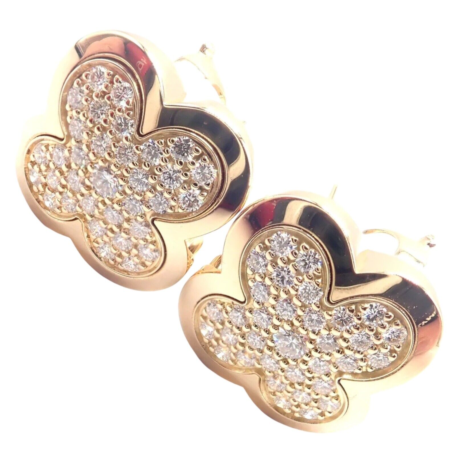 Authentic! Van Cleef & Arpels 18k Yellow Gold Diamond Pure Alhambra Earrings | Fortrove