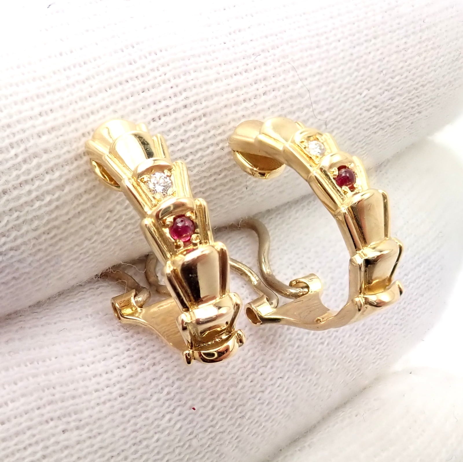 Rare! Authentic Christian Dior 18k Yellow Gold Diamond Ruby Earrings | Fortrove