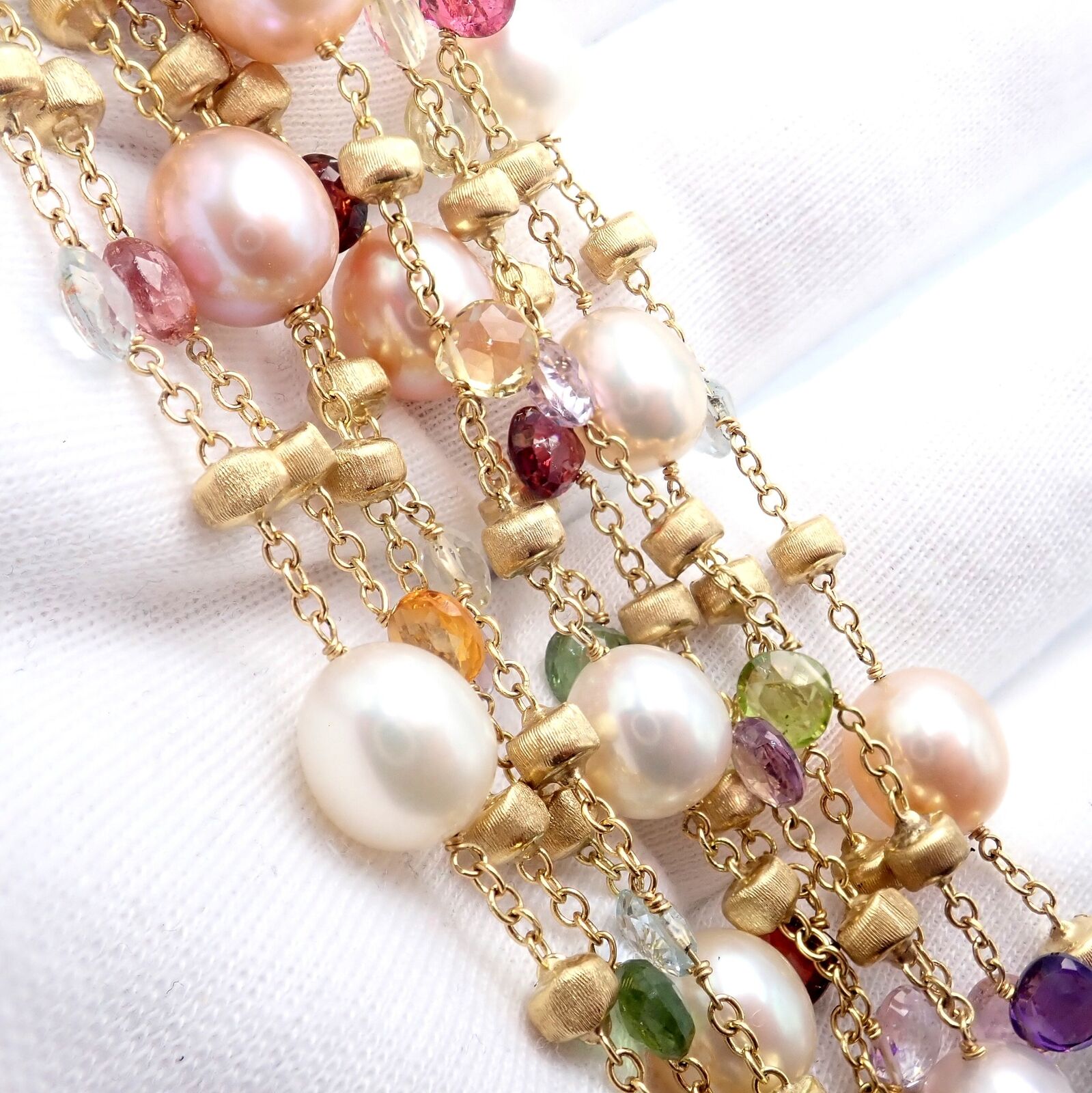 Marco Bicego 18k Yellow Gold Ten Stand Pearl Multicolor Stones Paradise Bracelet | Fortrove
