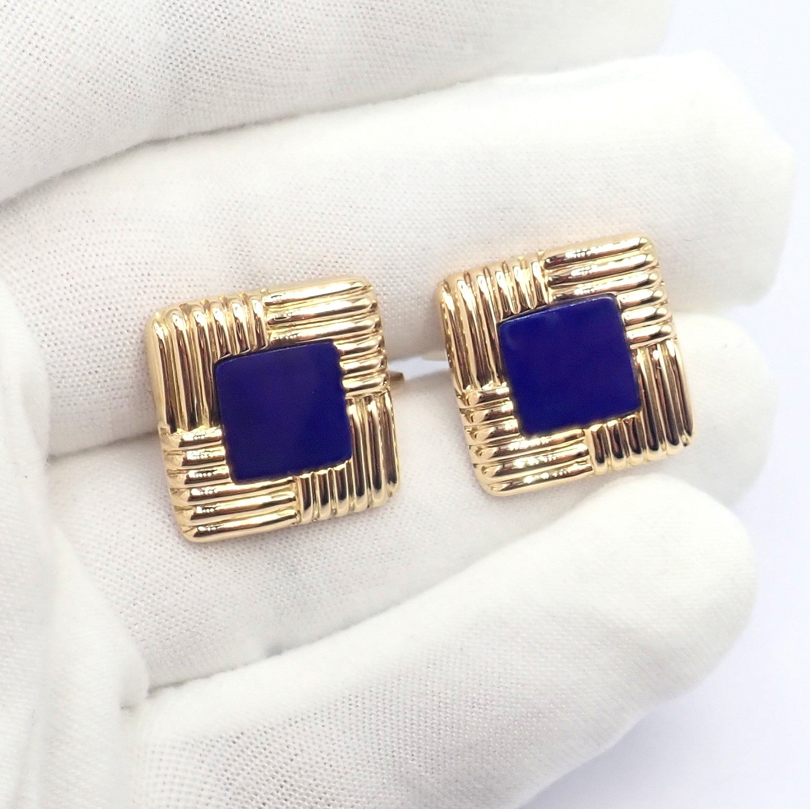 Piaget 18k Yellow Gold Large Lapis Lazuli Rope Square Gold Cufflinks | Fortrove