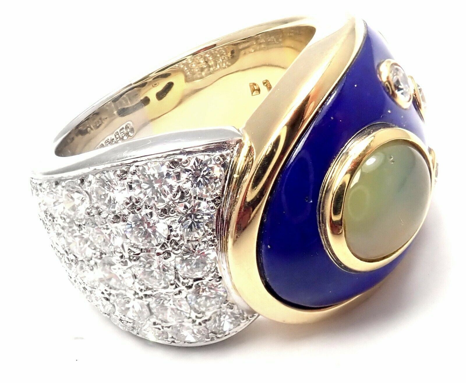 Mikimoto Jewelry & Watches:Fine Jewelry:Rings Rare! Authentic Mikimoto Platinum & 18k Gold Diamond Cats Eye Enamel Band Ring