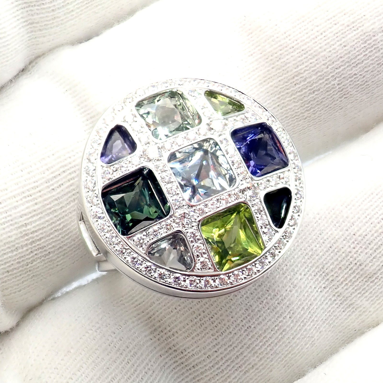 Cartier Pasha 18k White Gold Diamond Color Stone Ring Box + Papers sz 6 52 | Fortrove