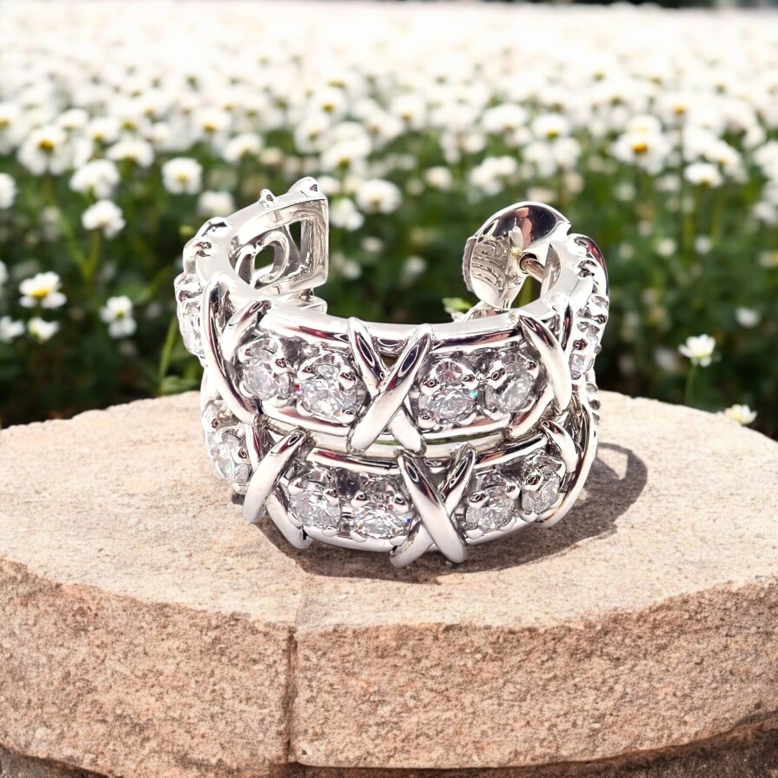 Jean Schlumberger for Tiffany & Co. Jewelry & Watches:Fine Jewelry:Earrings Authentic Tiffany & Co Schlumberger Twenty Stones Platinum Diamond Hoop Earrings