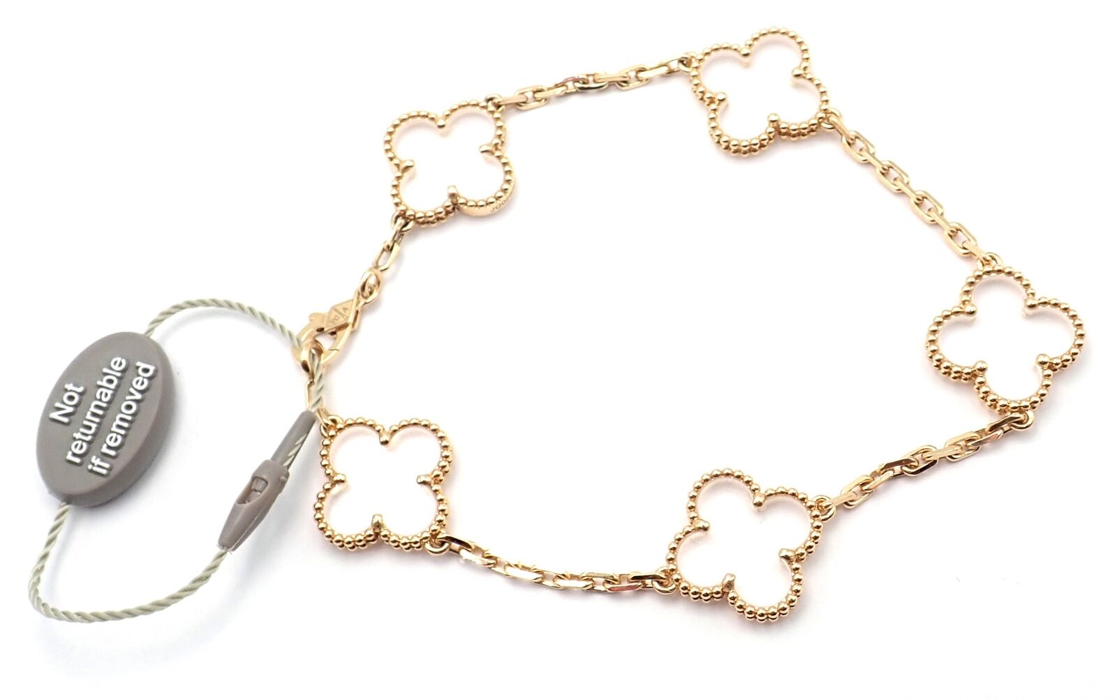 Van Cleef & Arpels 18k Yellow Gold 5 Motif Alhambra Rock Crystal Bracelet Cert | Fortrove