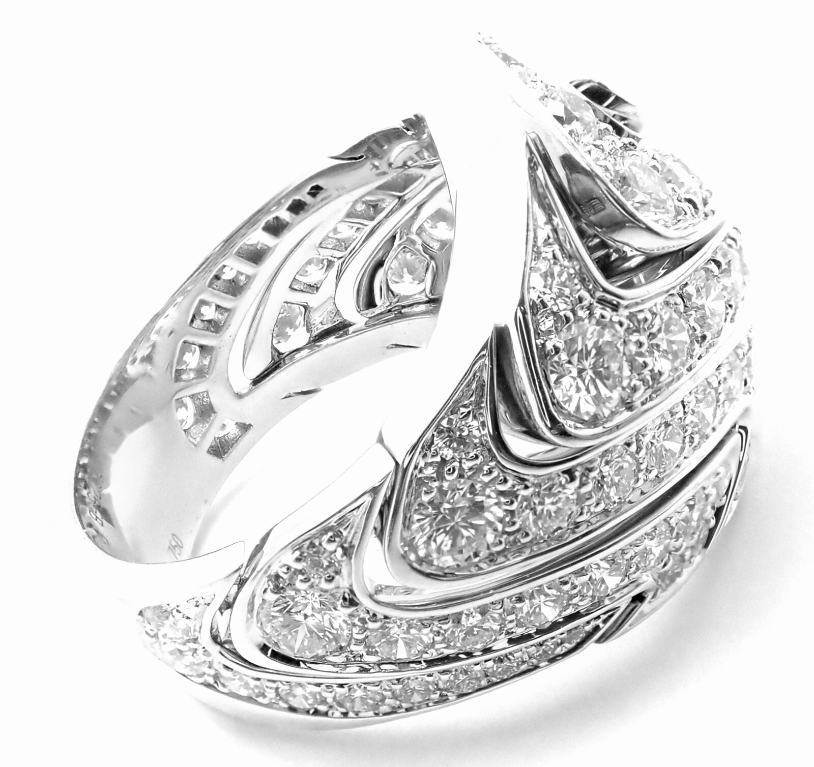 Rare! Authentic Cartier 18k White Gold Diamond Waves Large Ring | Fortrove