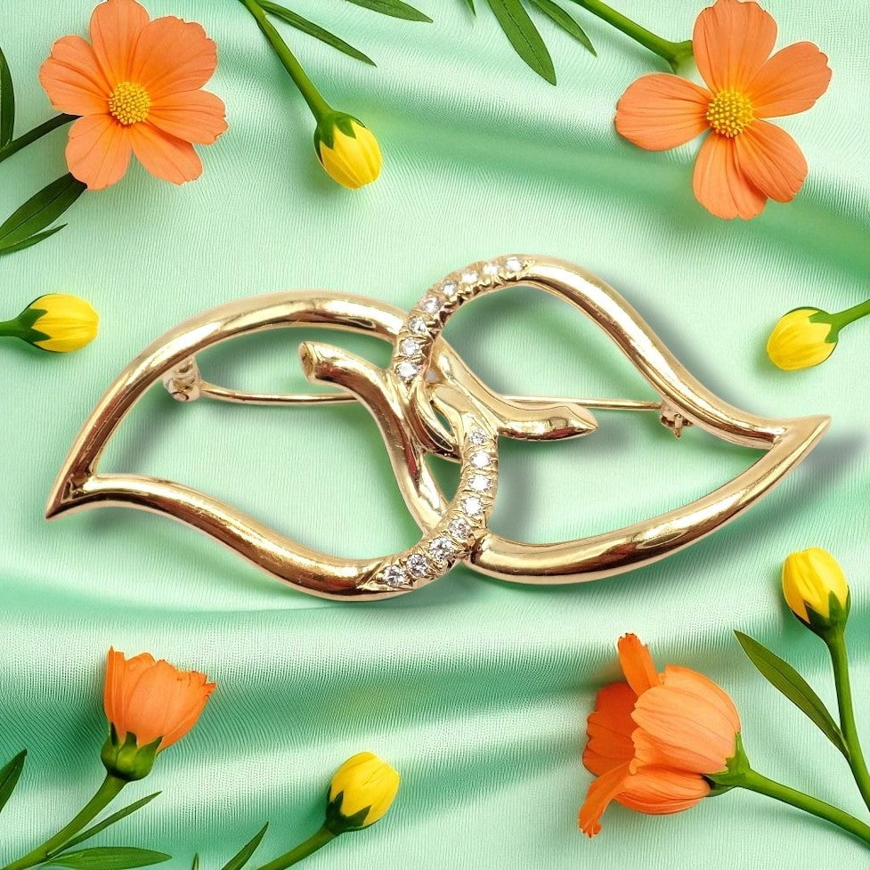Tiffany & Co. Jewelry & Watches:Fine Jewelry:Brooches & Pins Authentic! Tiffany & Co 18k Yellow Gold Diamond Two Leaf Twin Brooch Pin 1987