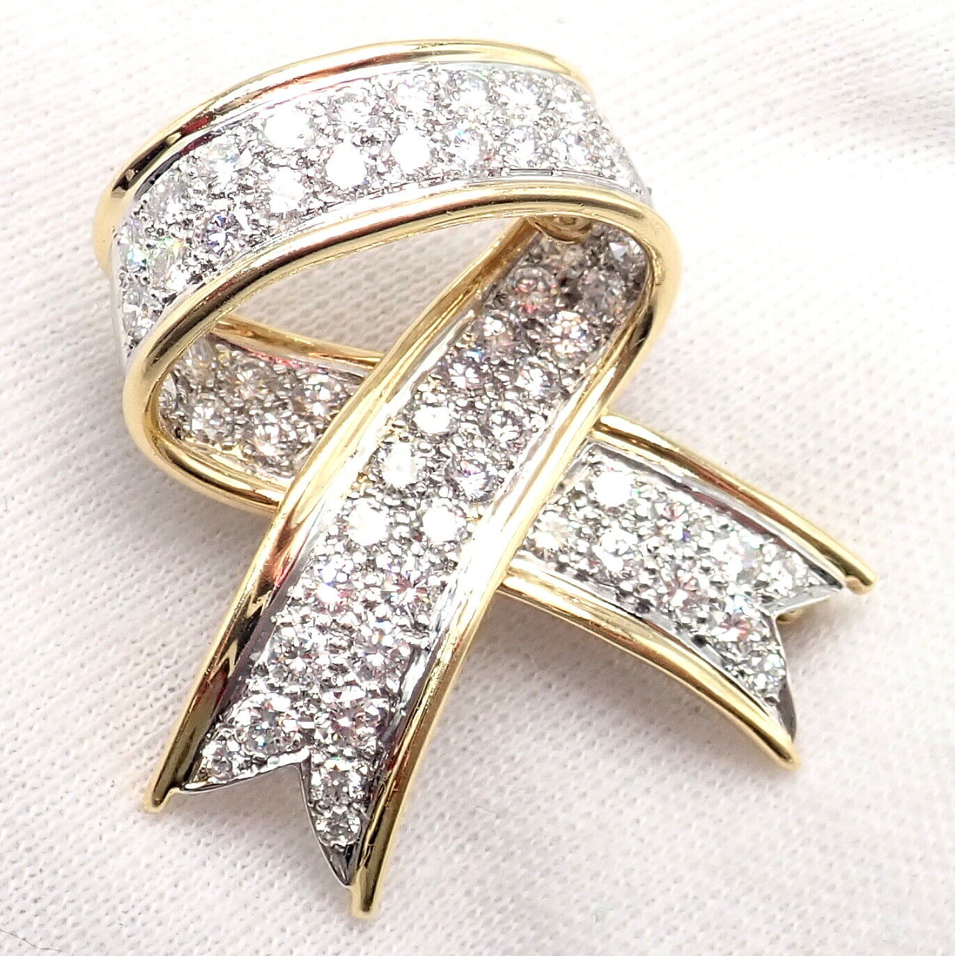 Vintage! Tiffany & Co 18k Yellow Gold Platinum Diamond Ribbon Bow Pin Brooch | Fortrove