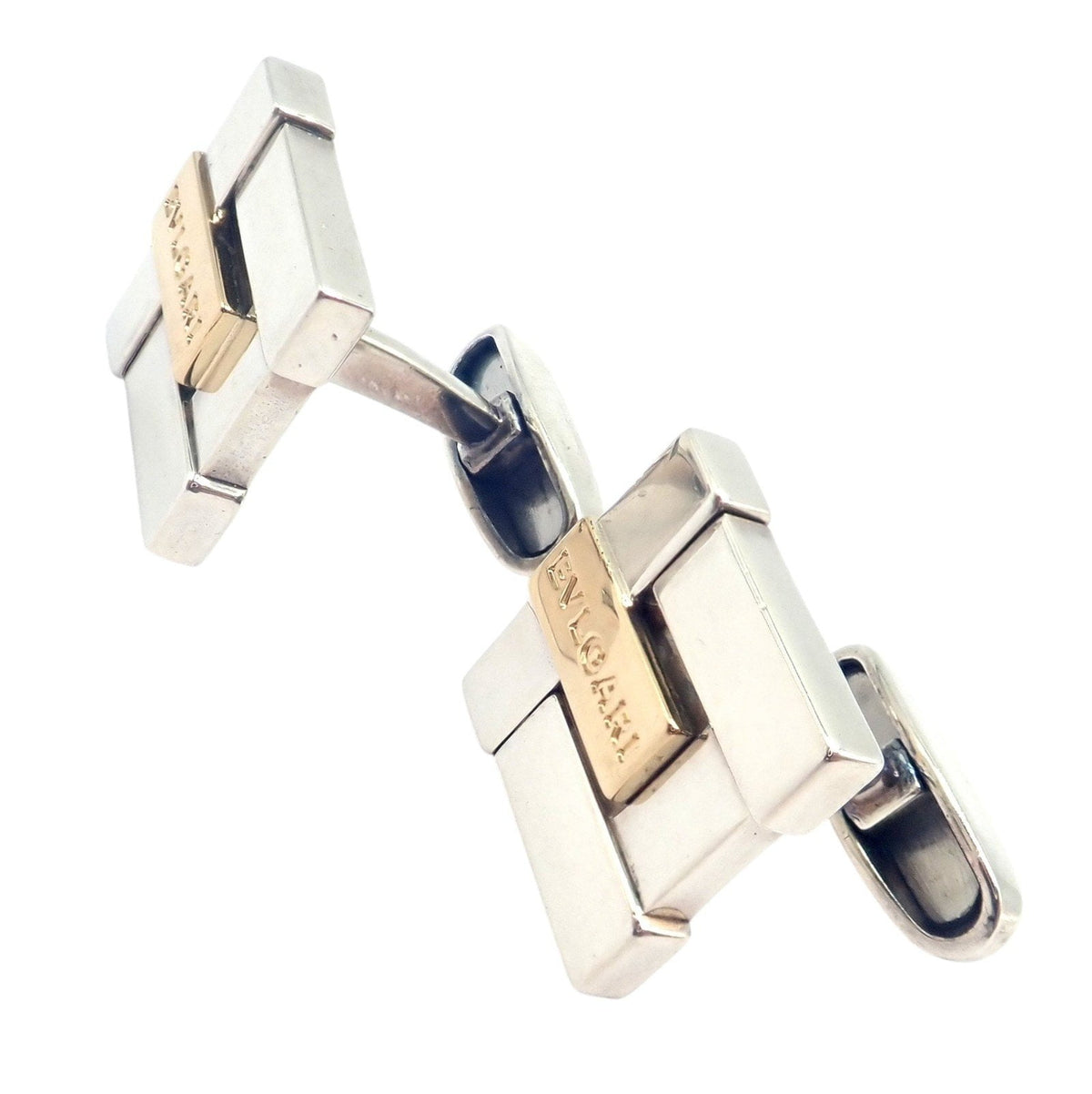 Bulgari Jewelry & Watches:Men's Jewelry:Cufflinks Authentic! Bulgari Bvlgari 18k Yellow Gold + Sterling Silver Square Cufflinks