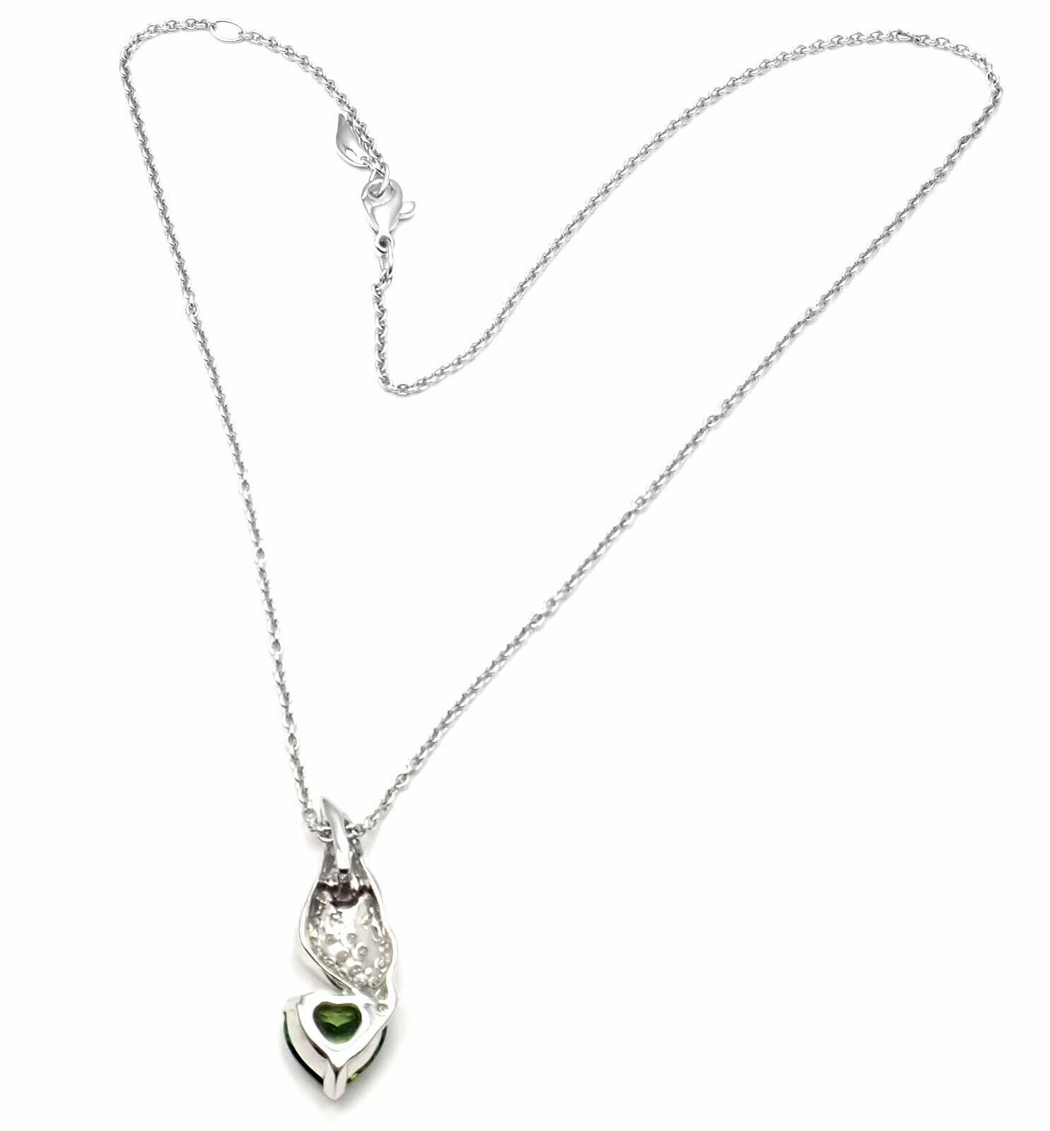 Piaget Jewelry & Watches:Fine Jewelry:Necklaces & Pendants Rare! Authentic Piaget 18k White Gold Diamond Peridot Heart Pendant Necklace