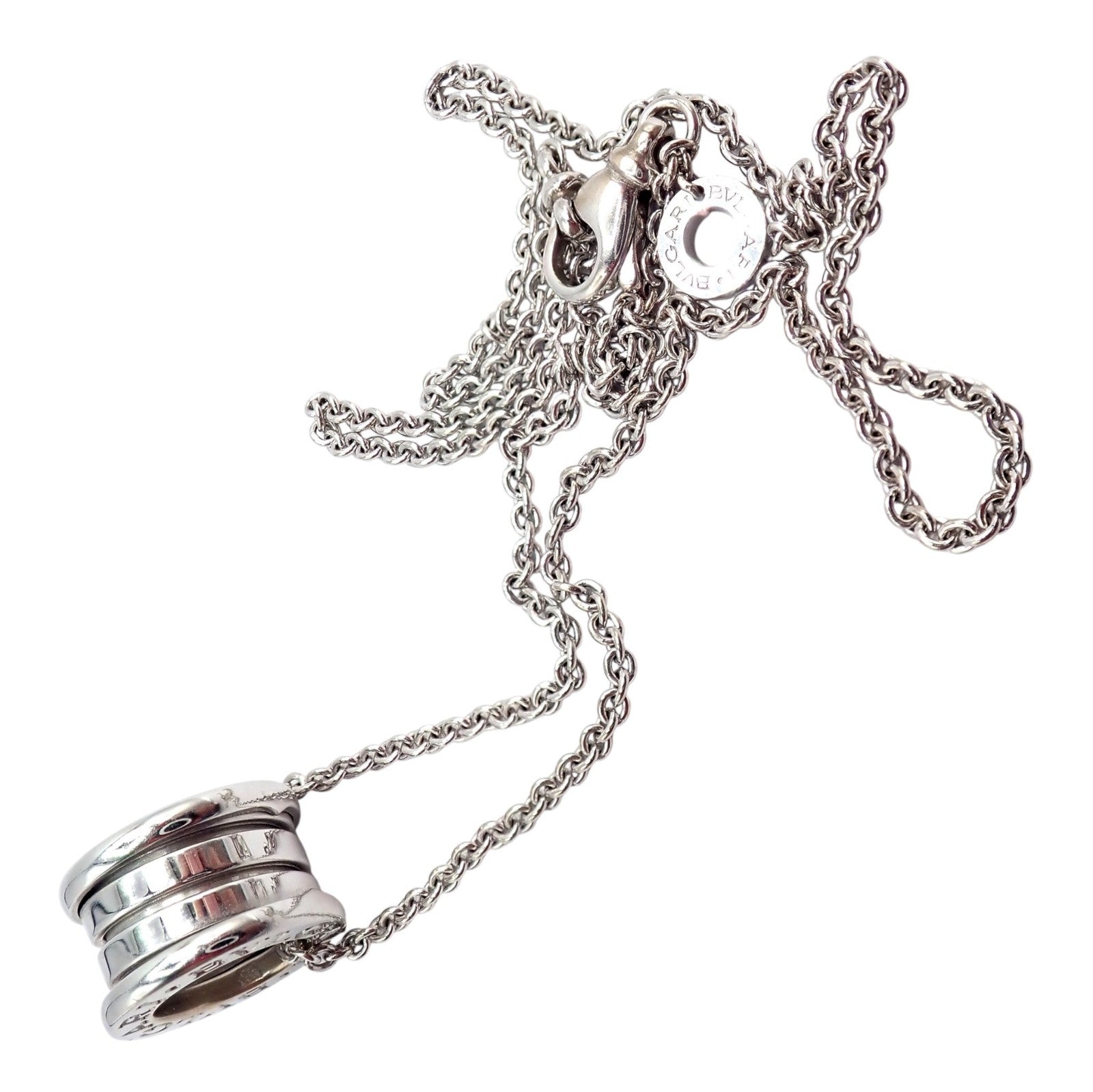 Authentic! Bulgari Bvlgari 18k White Gold B.Zero1 Pendant Necklace Box + Papers | Fortrove