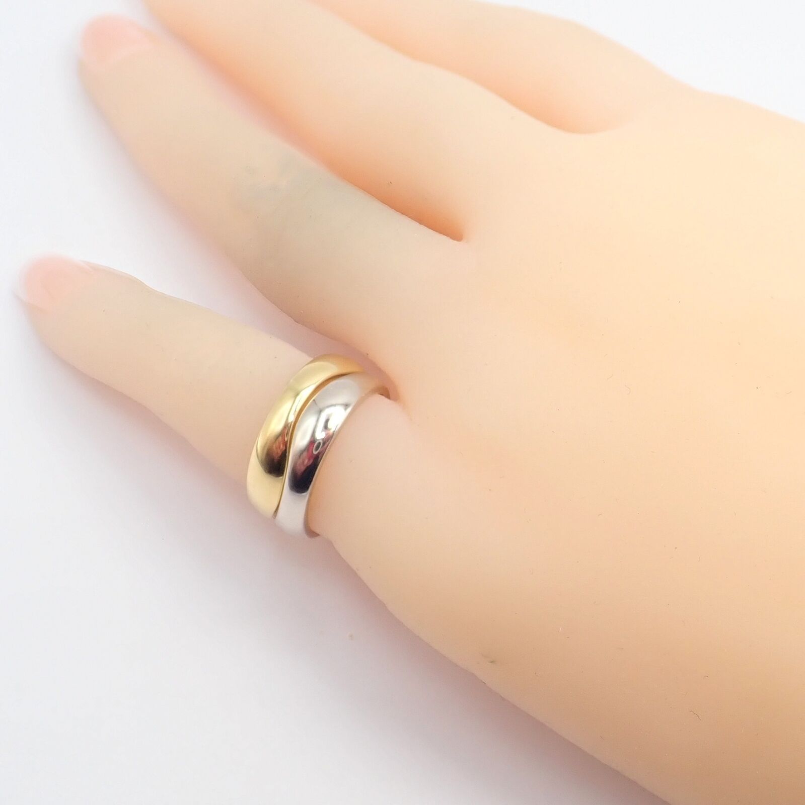 Authentic! Cartier 18k Yellow + White Gold Two Stacking Puzzle Band Ring Size 50 | Fortrove