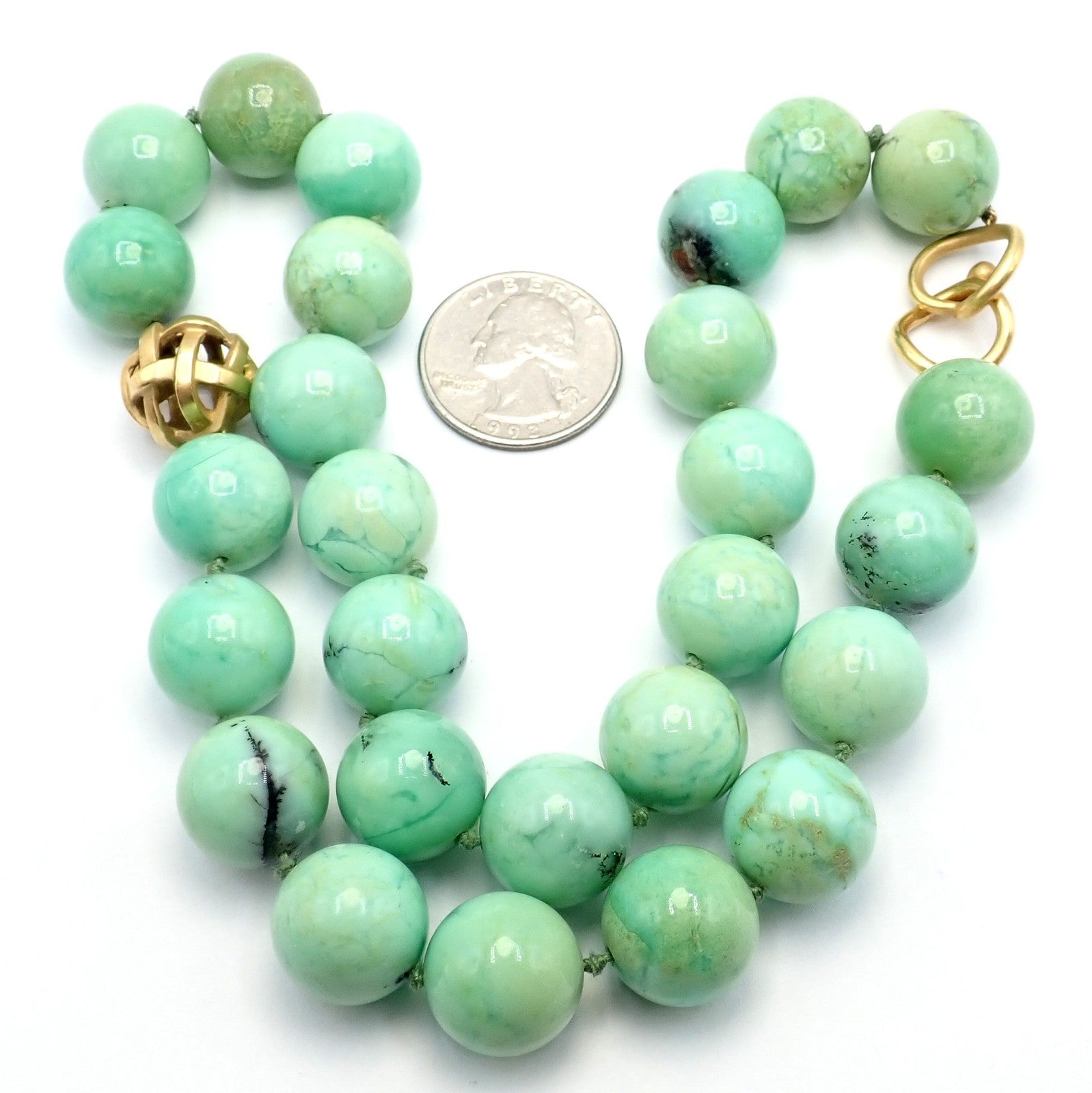 Angela Cummings 18k Yellow Gold 15.5mm Turquoise Bead 20" Long Necklace 1988 | Fortrove