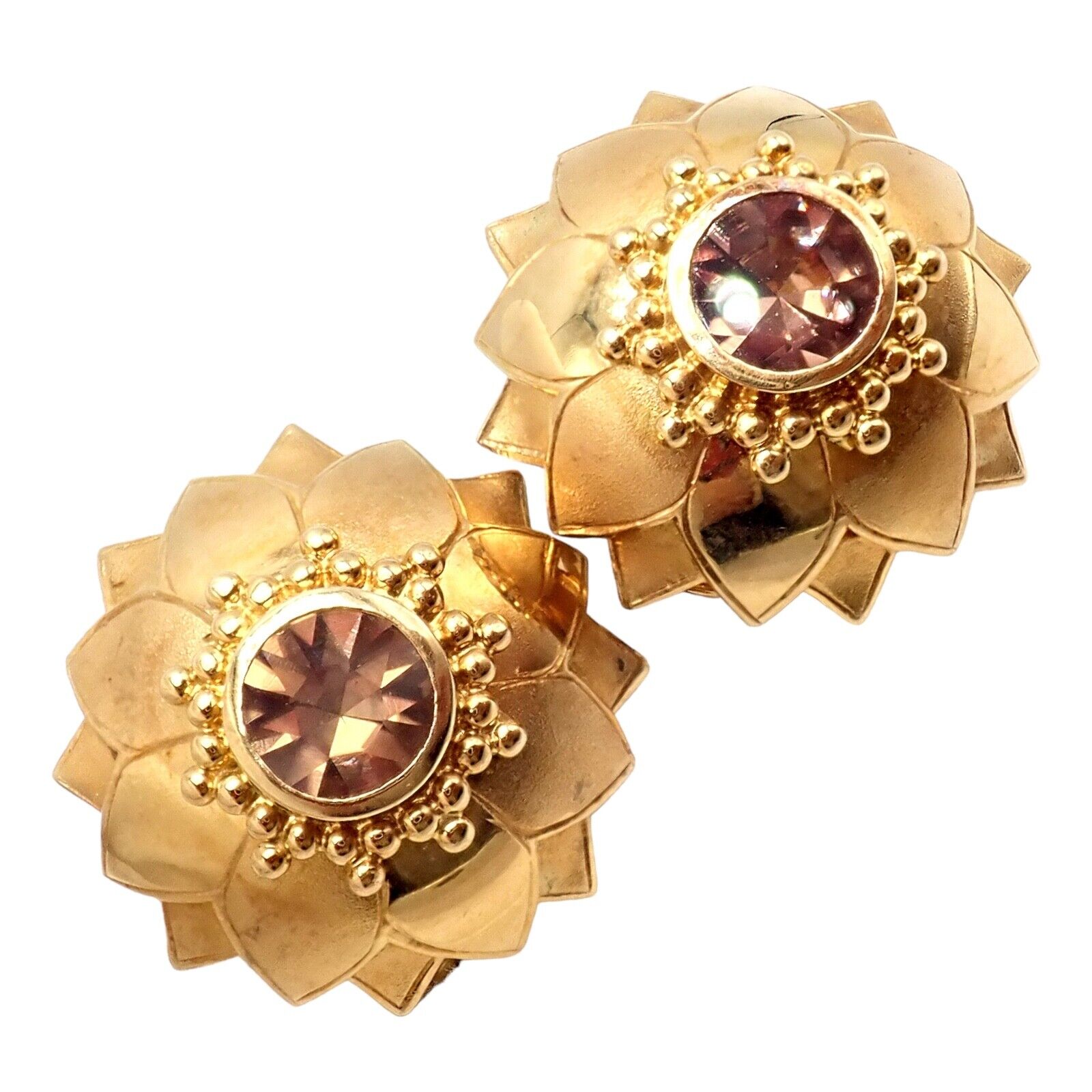 Rare! Vintage Paula Crevoshay 18k Gold Brown Zircon Round Flower Earrings OOAK | Fortrove