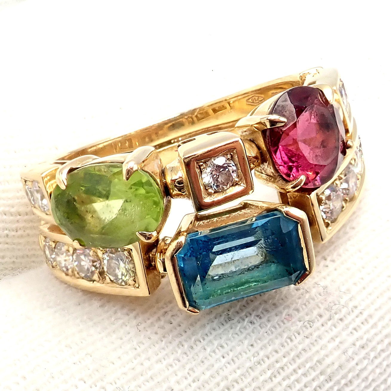Bulgari Bulgari Allegra 18k Gold Diamond Peridot Tourmaline Band Ring | Fortrove