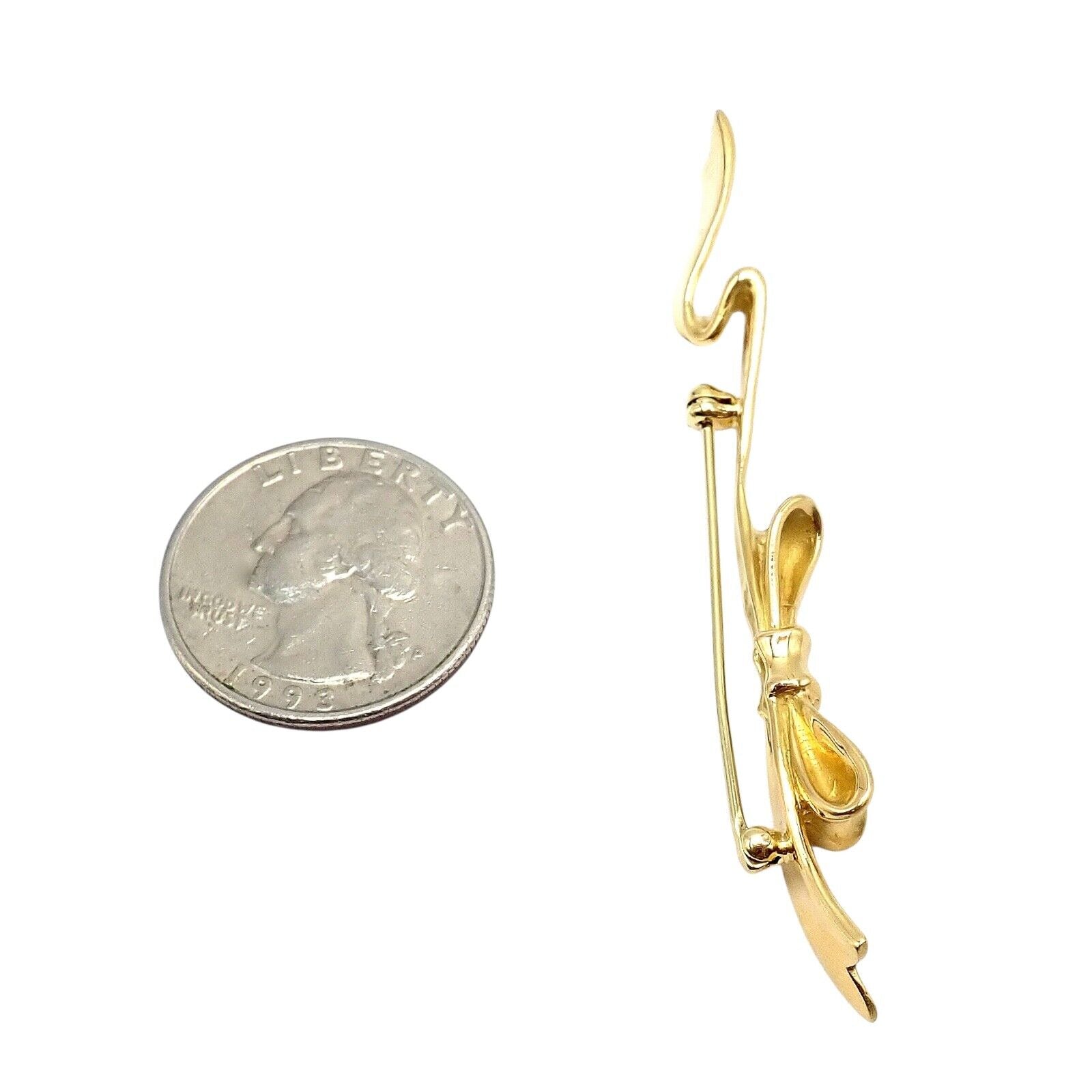 Authentic! Angela Cummings 18k Yellow Gold Long Ribbon Bow Pin Brooch 1984 | Fortrove