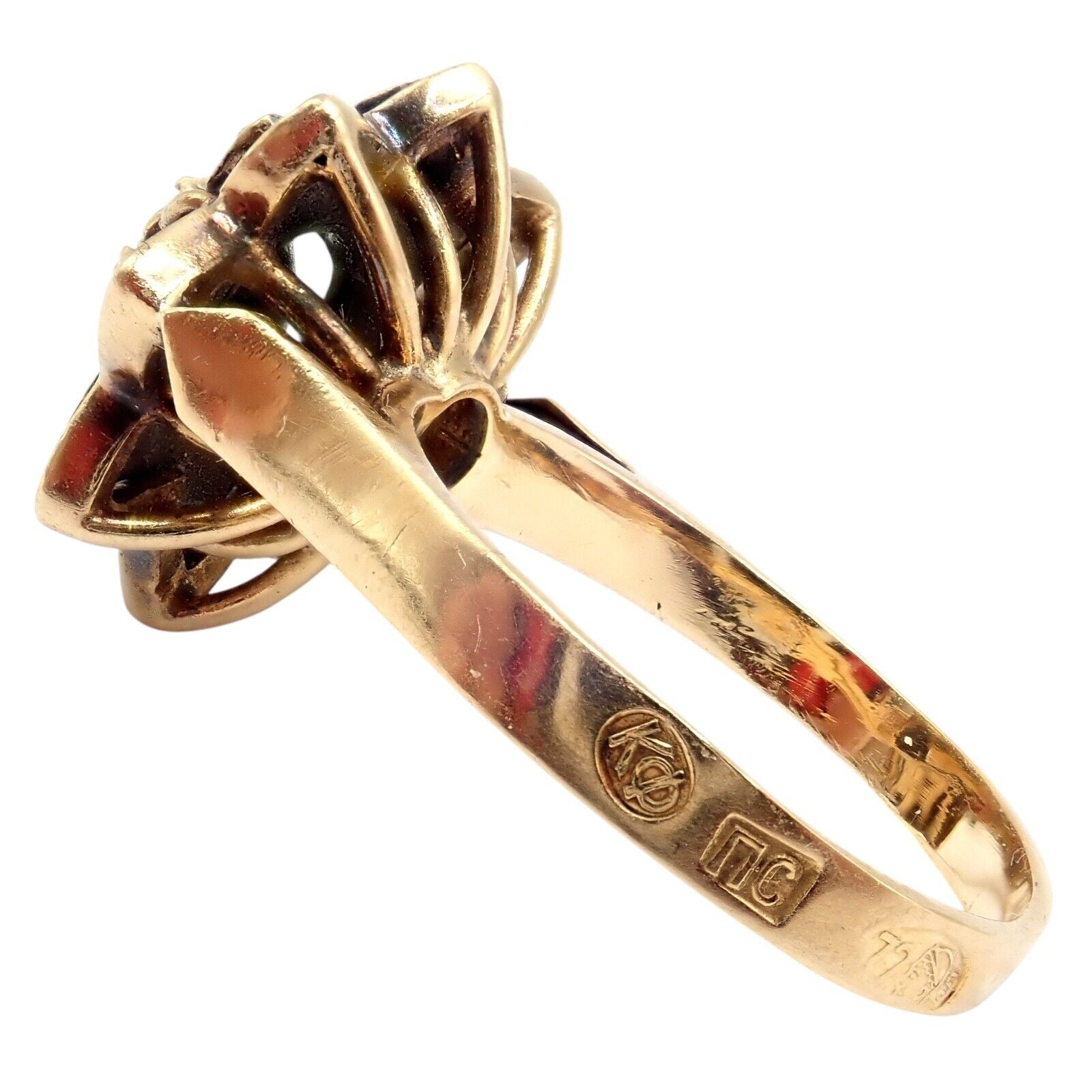 Vintage! Karl Faberge 18k Yellow Gold Rose Cut Diamond Flower Ring | Fortrove