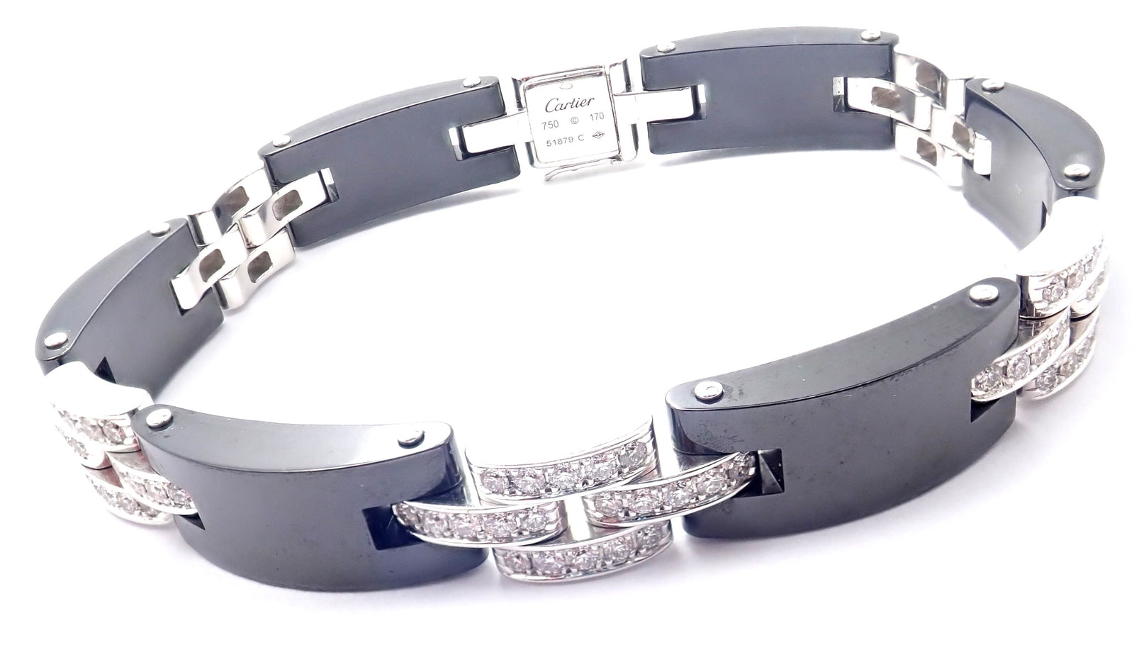 Authentic! Cartier Maillon Panthere 18K White Gold Diamond Ceramic Link Bracelet | Fortrove