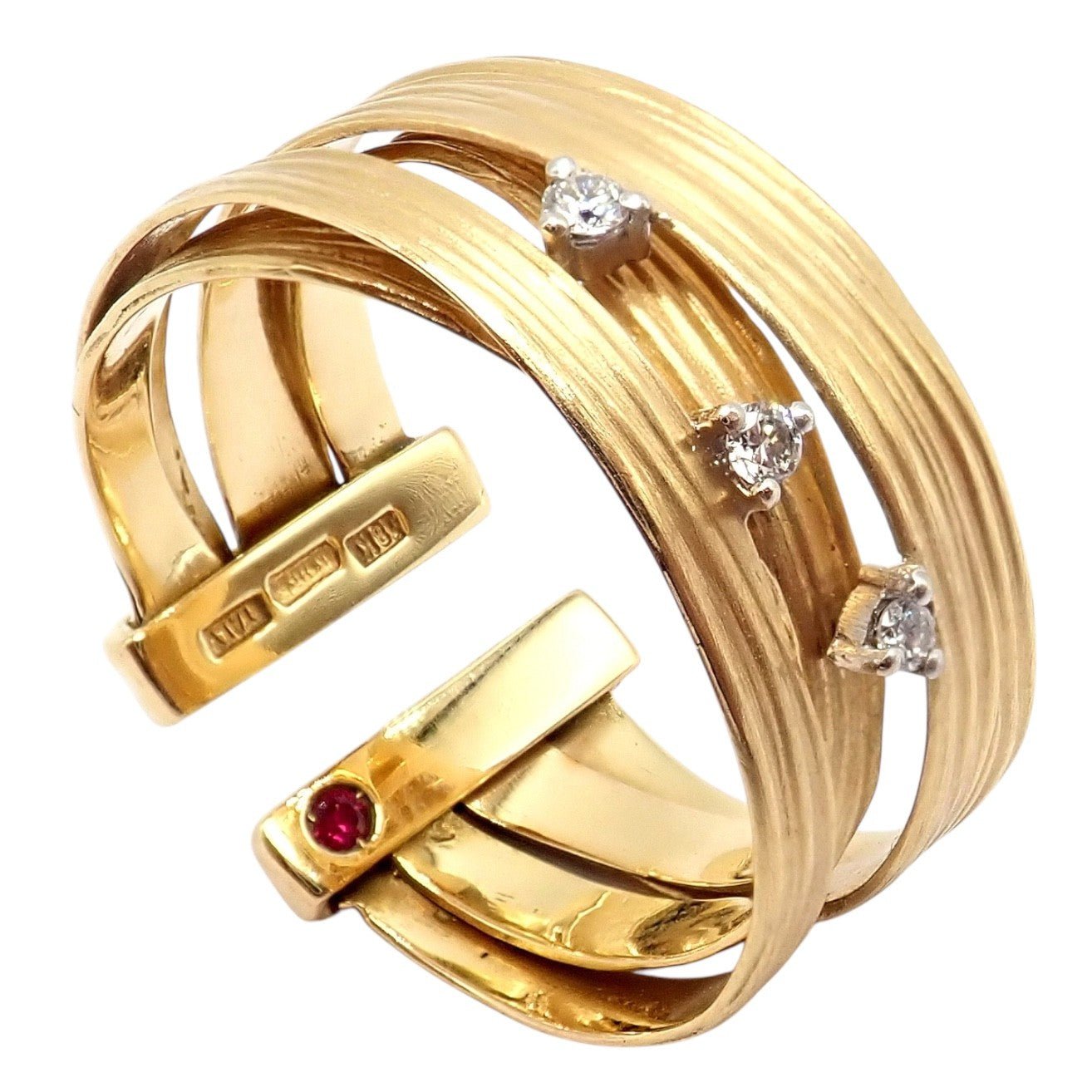 Authentic! Roberto Coin 18k Yellow Gold Diamond Silk Weave Ring sz 7 | Fortrove