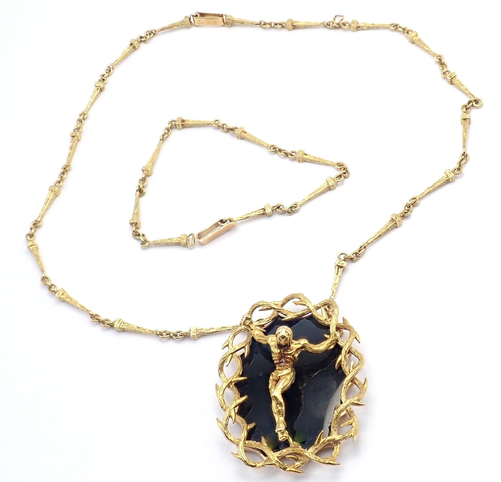Salvador Dali 18k Gold Black Onyx Christ Saint John Cross Bracelet Necklace Cert | Fortrove