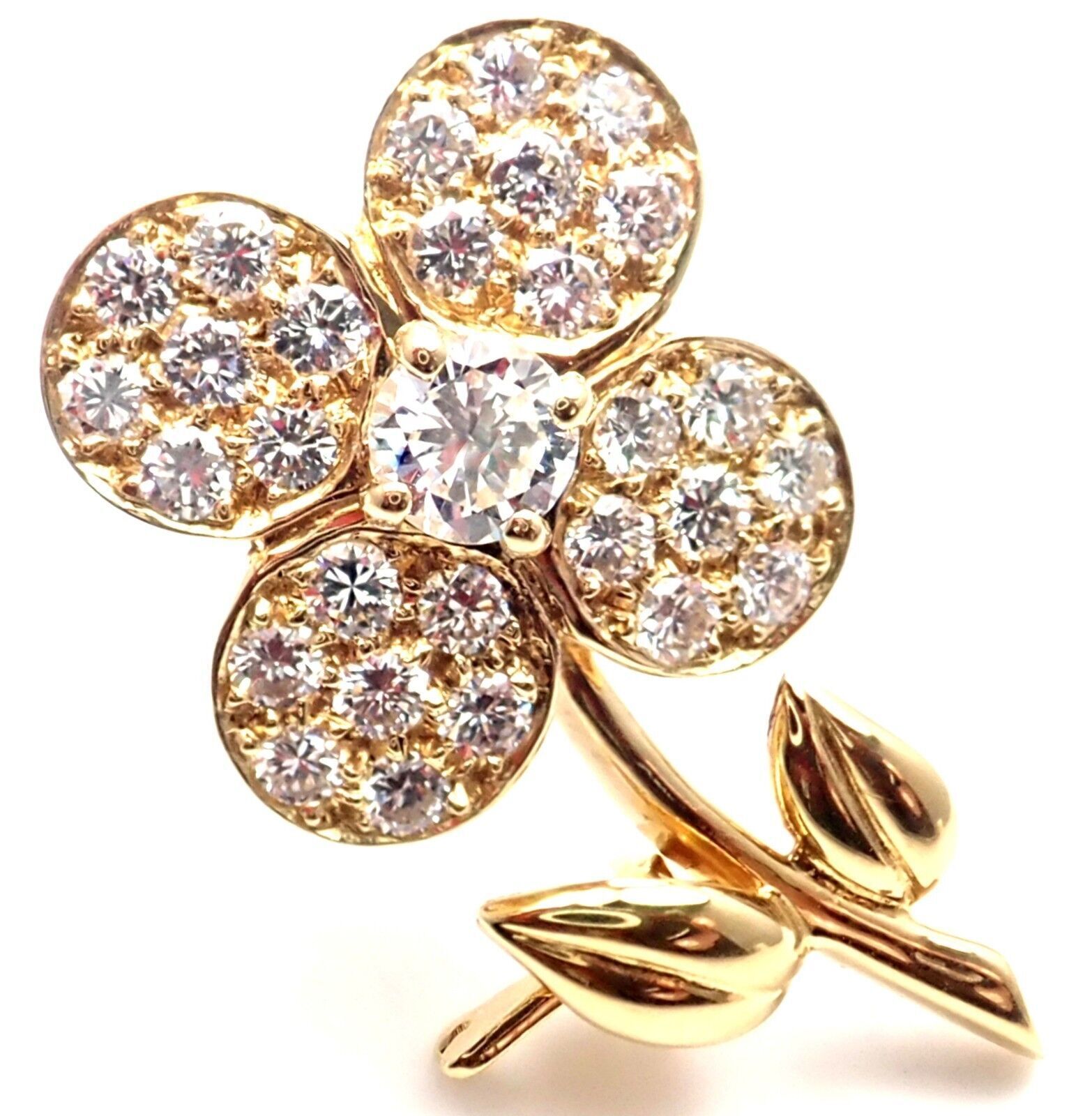 Rare! Authentic Van Cleef & Arpels Diamond 18k Yellow Gold Flower Pin Brooch | Fortrove