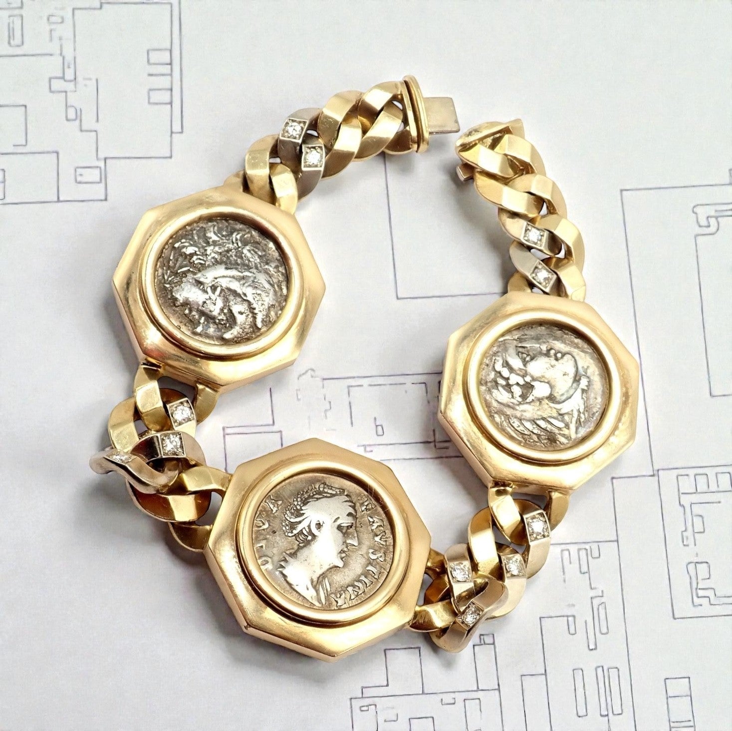 Bvlgari Jewelry & Watches:Fine Jewelry:Bracelets & Charms Rare! Bvlgari Bulgari 18k Gold Diamond Monete Antique Large Coin Link Bracelet