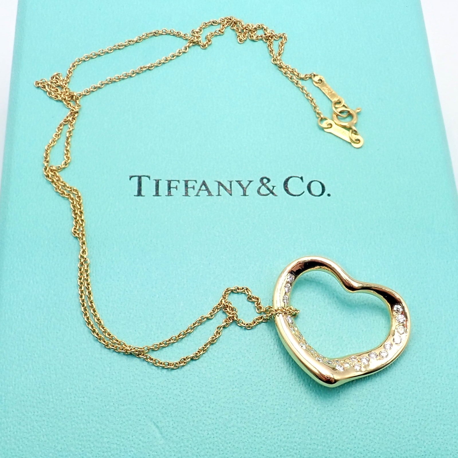 Tiffany & Co. Jewelry & Watches:Fine Jewelry:Necklaces & Pendants Authentic! Tiffany & Co Elsa Peretti 18k Yellow Gold Diamond Open Heart Necklace