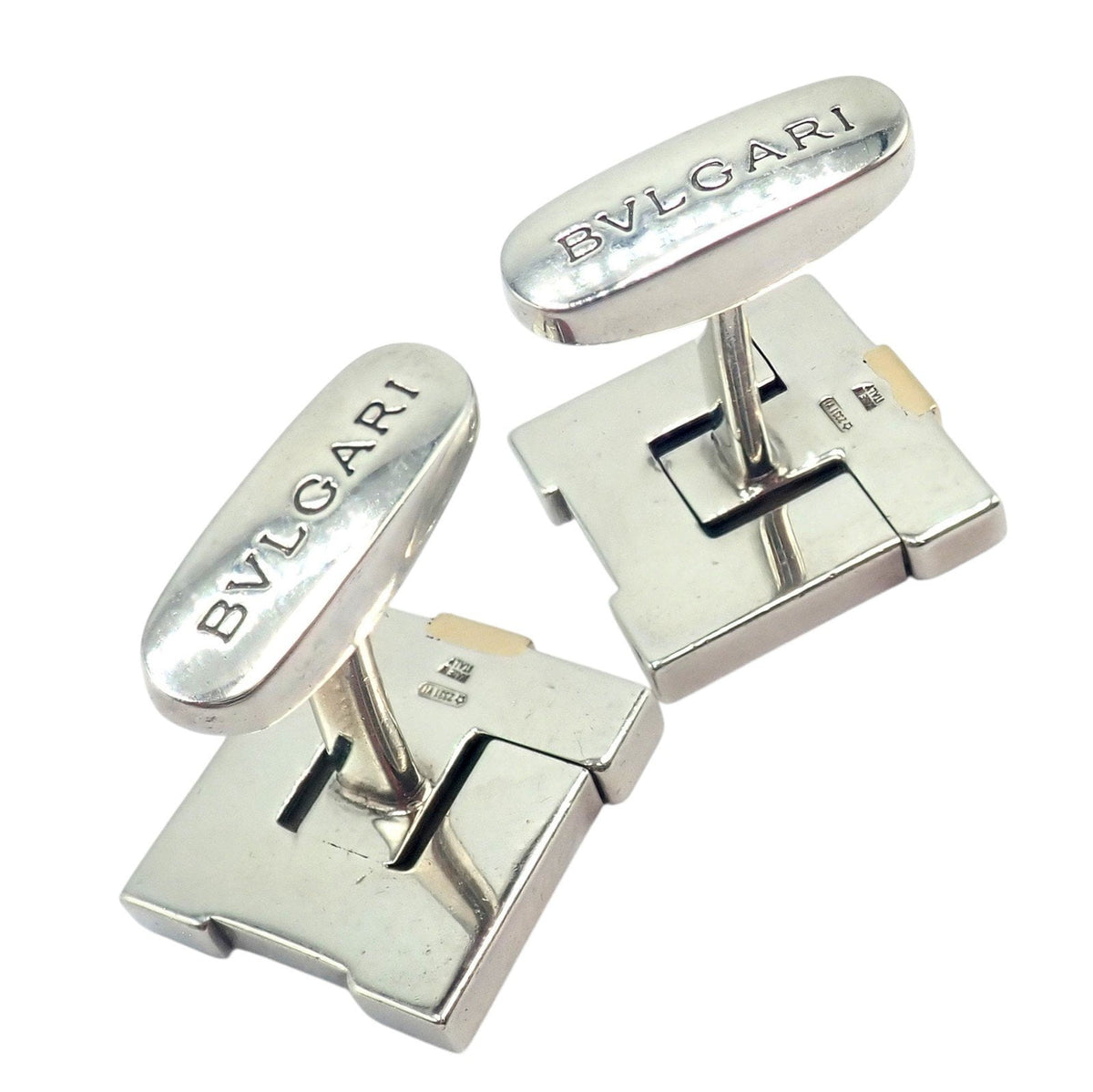 Bulgari Jewelry & Watches:Men's Jewelry:Cufflinks Authentic! Bulgari Bvlgari 18k Yellow Gold + Sterling Silver Square Cufflinks