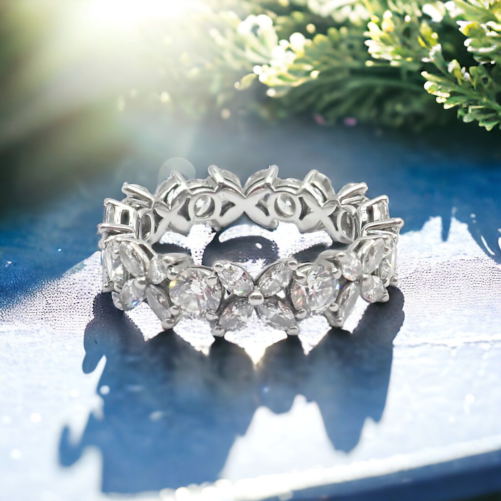 Tiffany & Co Platinum Alternating 1.93ct Diamond Victoria Band Ring sz 6 | Fortrove