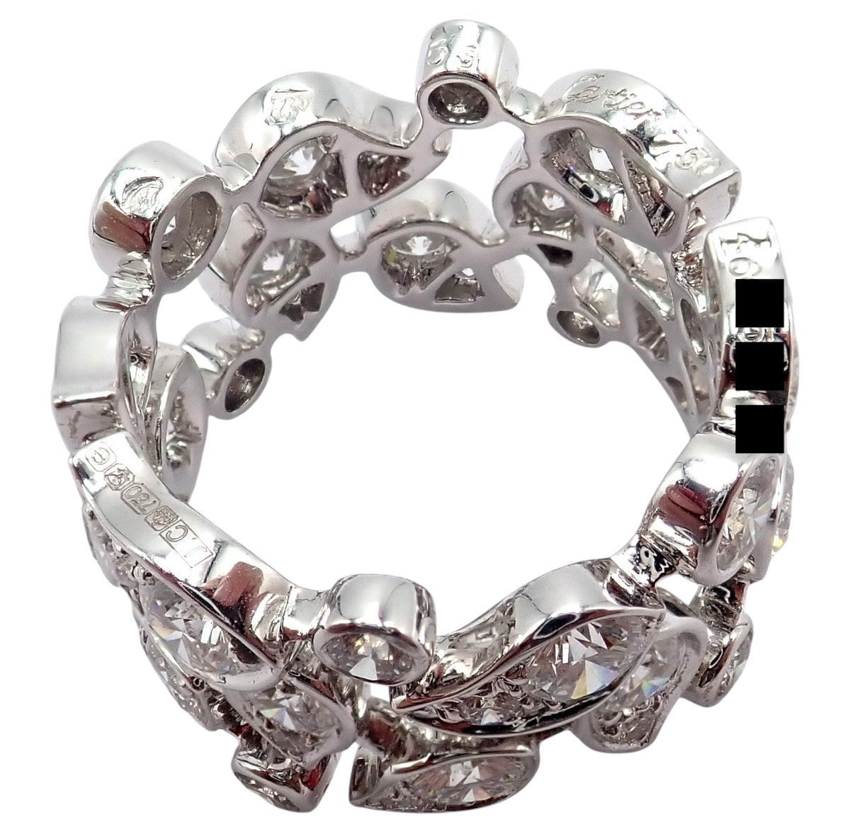 Authentic! Cartier 18k White Gold Diamond Leaf Wide Band Ring Size 53 | Fortrove
