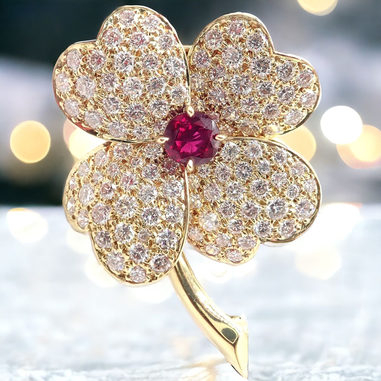 Van Cleef & Arpels Jewelry & Watches:Fine Jewelry:Brooches & Pins Vintage! Van Cleef & Arpels Cosmos 18k Yellow Gold Diamond Ruby Brooch Pendant