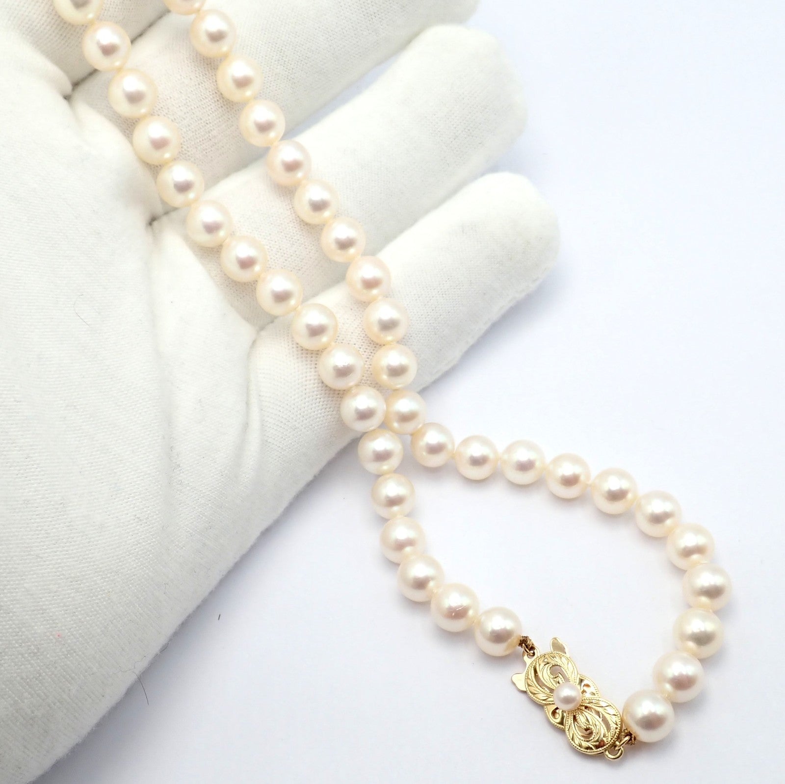Rare! Mikimoto 18k Yellow Gold Pearl Strand 7mm 30" Opera Length Necklace | Fortrove