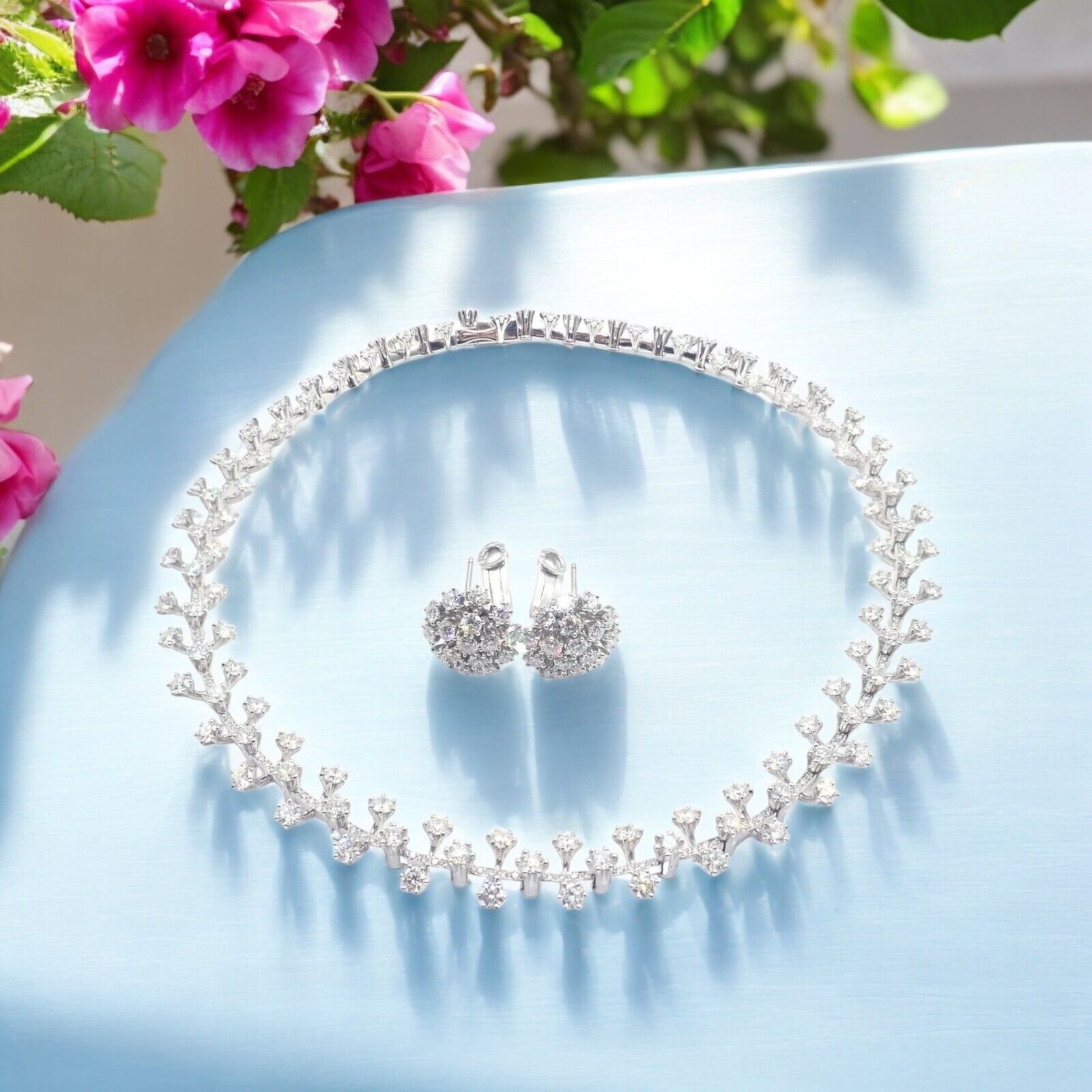 Authentic Tiffany & Co Spray Platinum Diamond Necklace Earrings Set Paper France | Fortrove