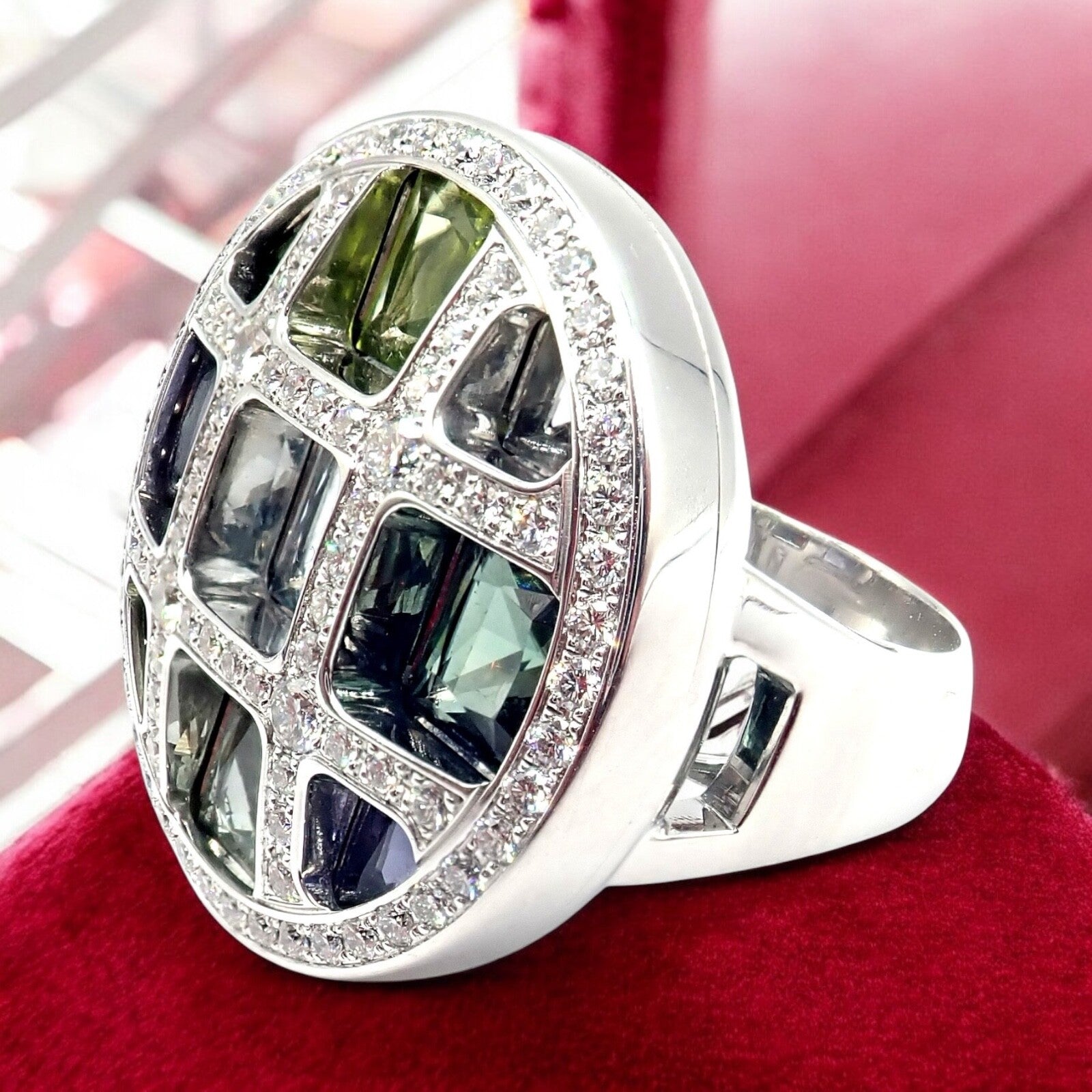 Cartier Pasha 18k White Gold Diamond Color Stone Ring Box + Papers sz 6 52 | Fortrove