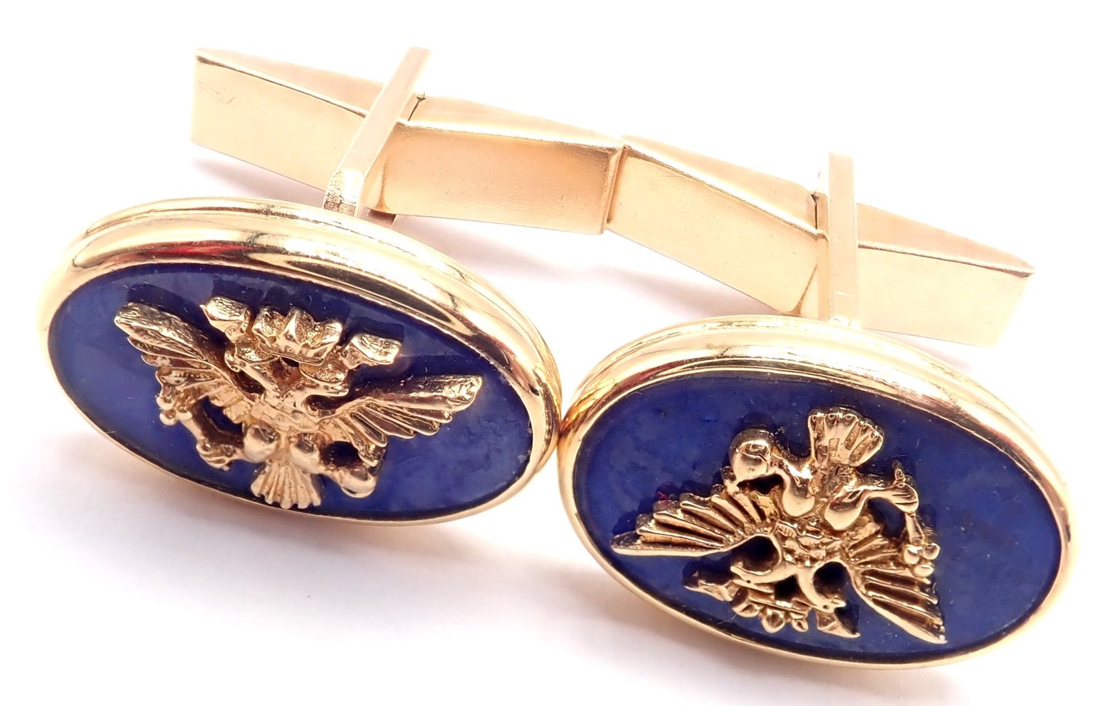 Authentic! Franklin Mint Faberge Imperial Eagle 14k Yellow Gold Lapis Cufflinks | Fortrove