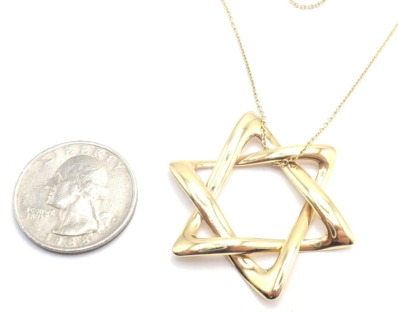 Authentic! Tiffany & Co Peretti 18k Gold Large Star Of David Pendant Necklace | Fortrove