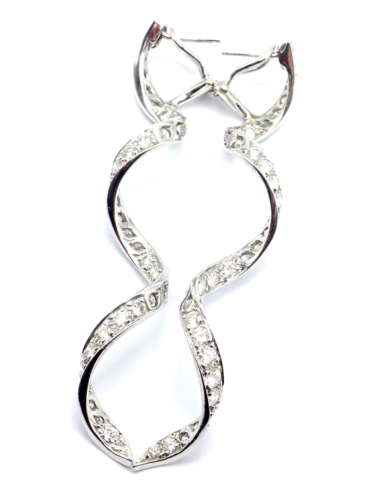 Authentic! Harry Winston Platinum Diamond Twisted Long Hanging Drop Earrings | Fortrove