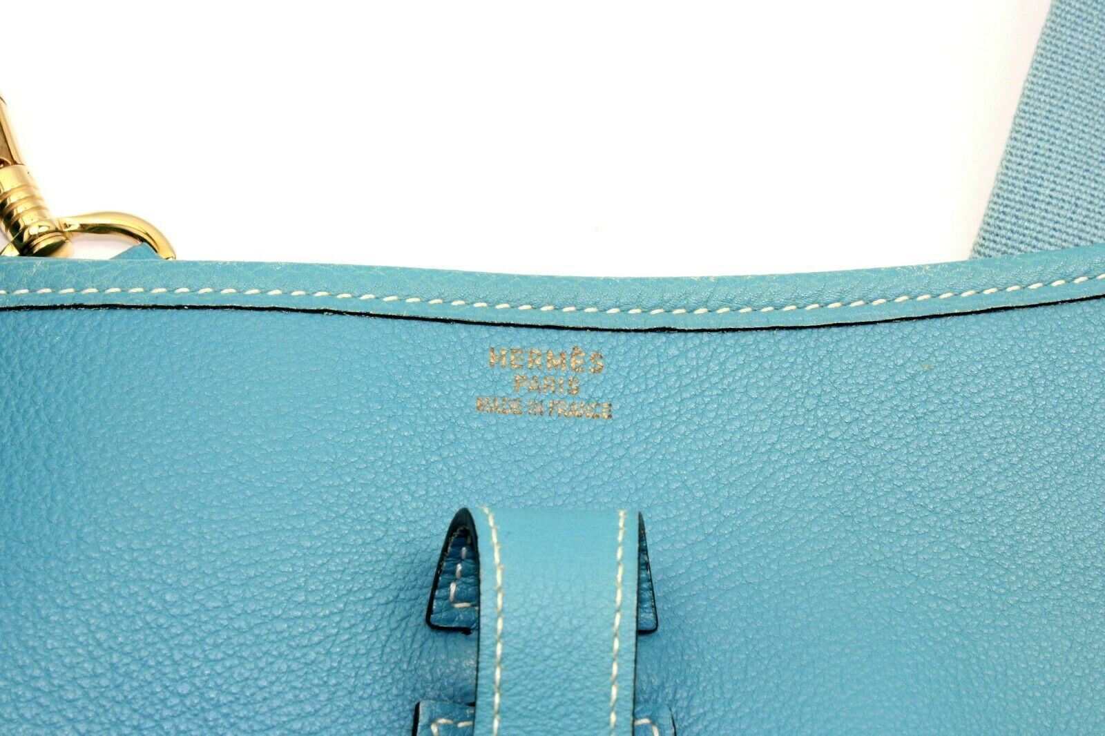 Authentic! Hermes Evelyne Blue Jean Clemence Leather GM Handbag Purse | Fortrove