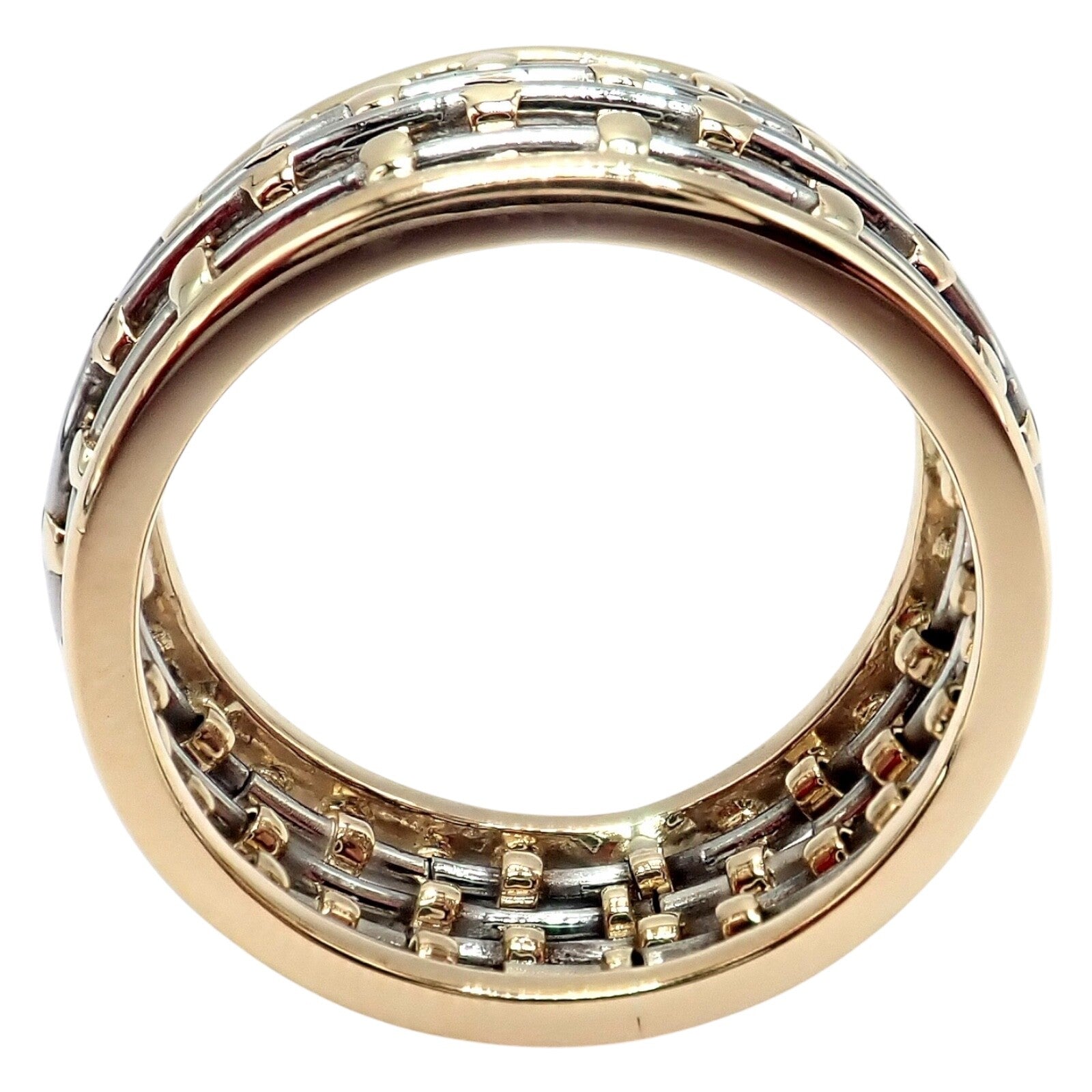 Authentic! Cartier 18k Yellow Gold + SS Basket Weave Ring + Earrings Set | Fortrove