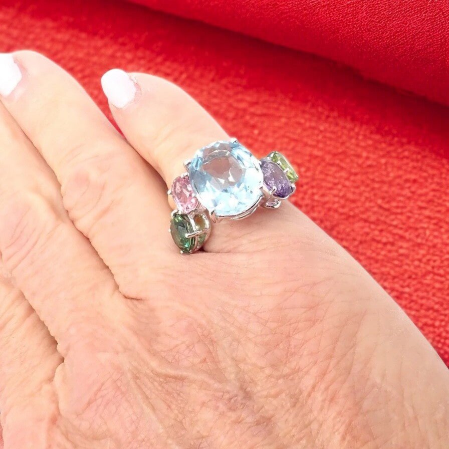 Authentic! Asprey Chaos 18k White Gold Topaz Tourmaline Peridot Amethyst Ring | Fortrove