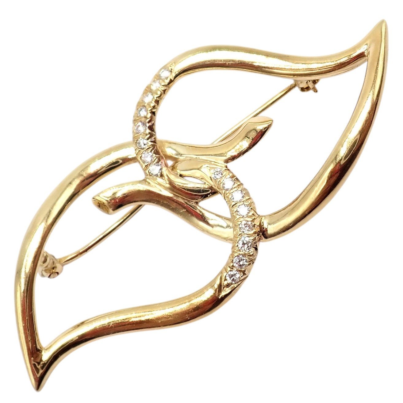 Authentic! Tiffany & Co 18k Yellow Gold Diamond Two Leaf Twin Brooch Pin 1987 | Fortrove