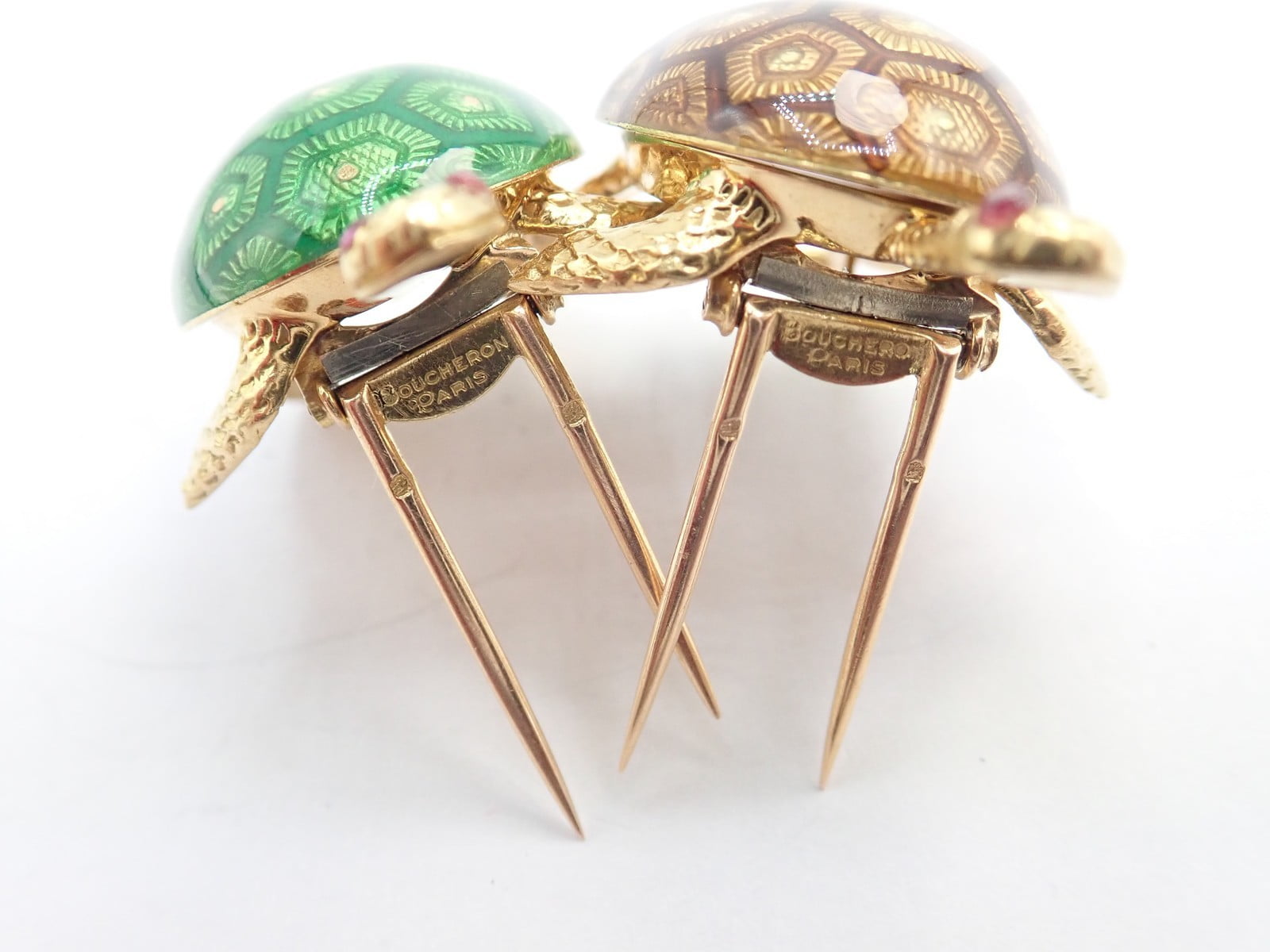 Boucheron Jewelry & Watches:Fine Jewelry:Brooches & Pins Vintage! Boucheron France 18k Yellow Gold Enamel Set Of Two Turtle Brooches